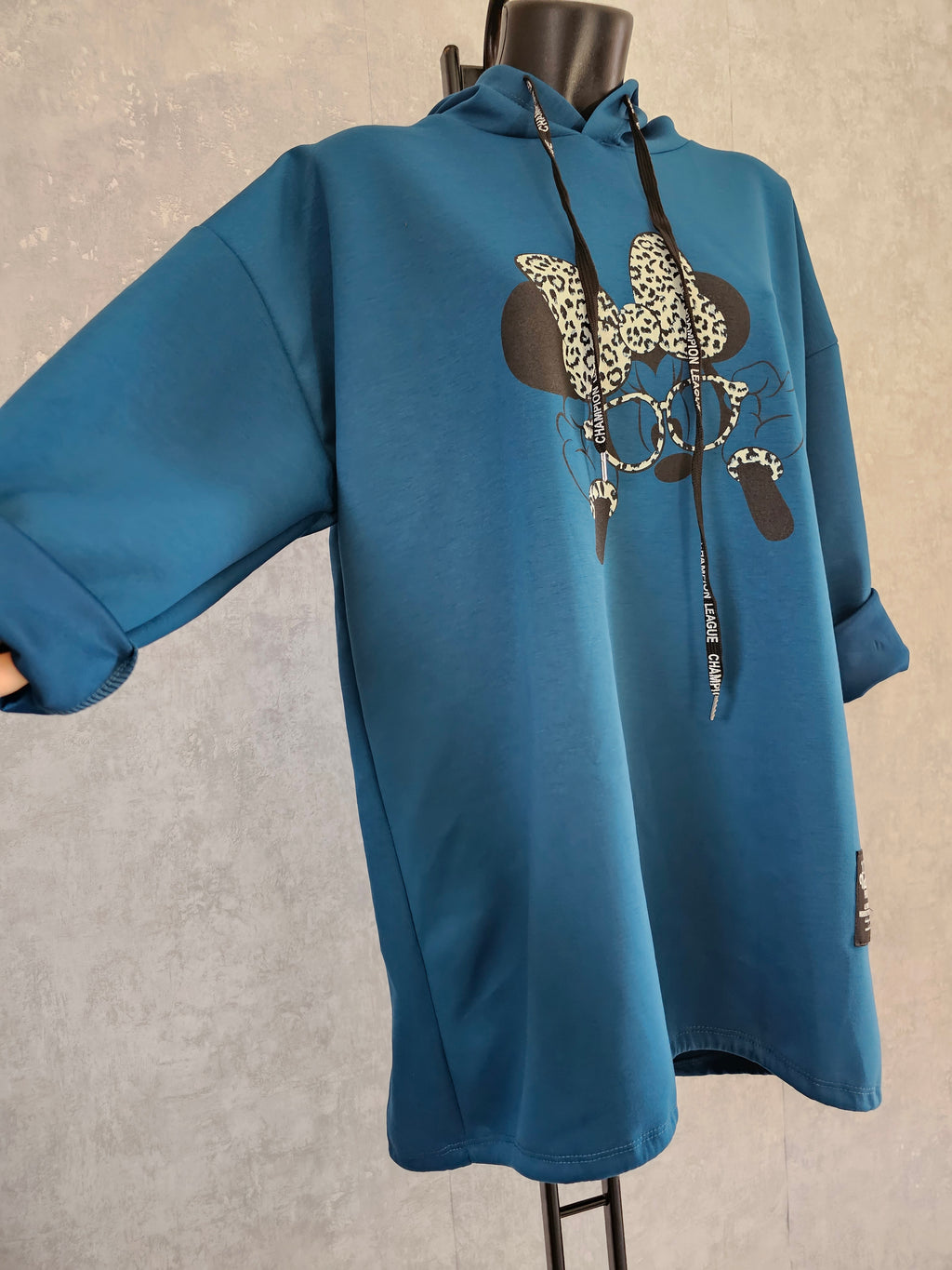 Oversize Damen Tunika mit Kapuze und Print
