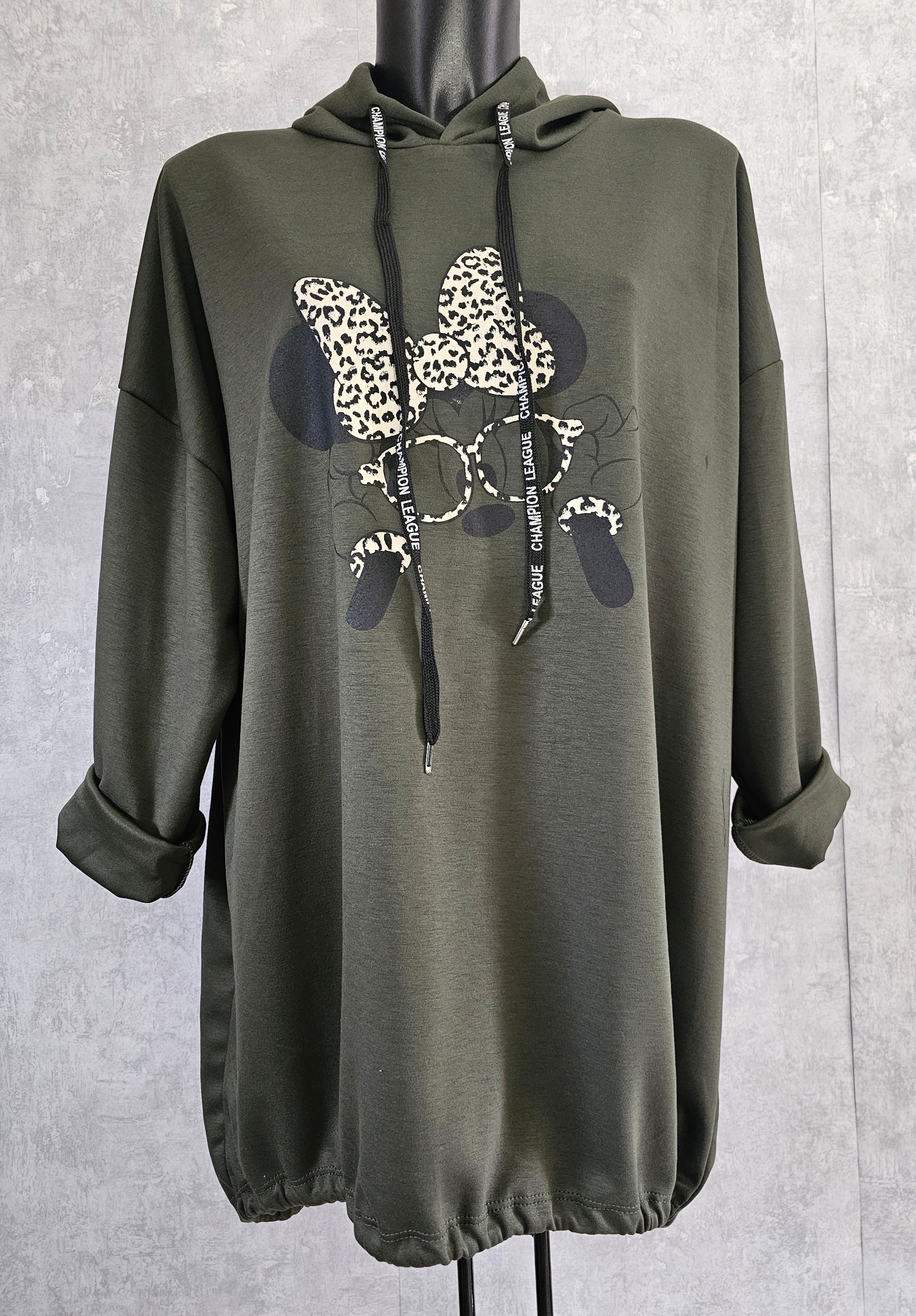Oversize Damen Tunika mit Kapuze und Print