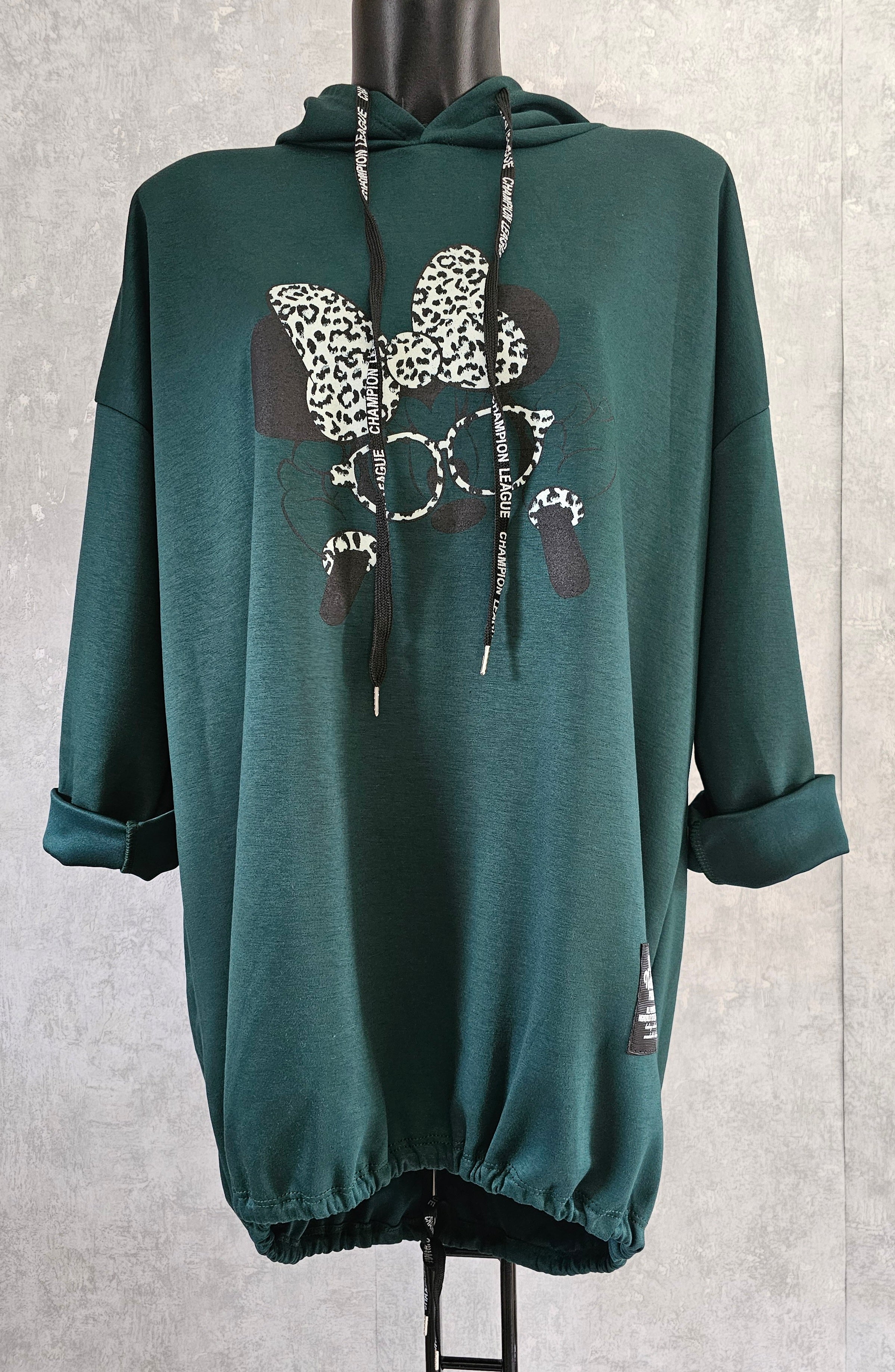 Oversize Damen Tunika mit Kapuze und Print