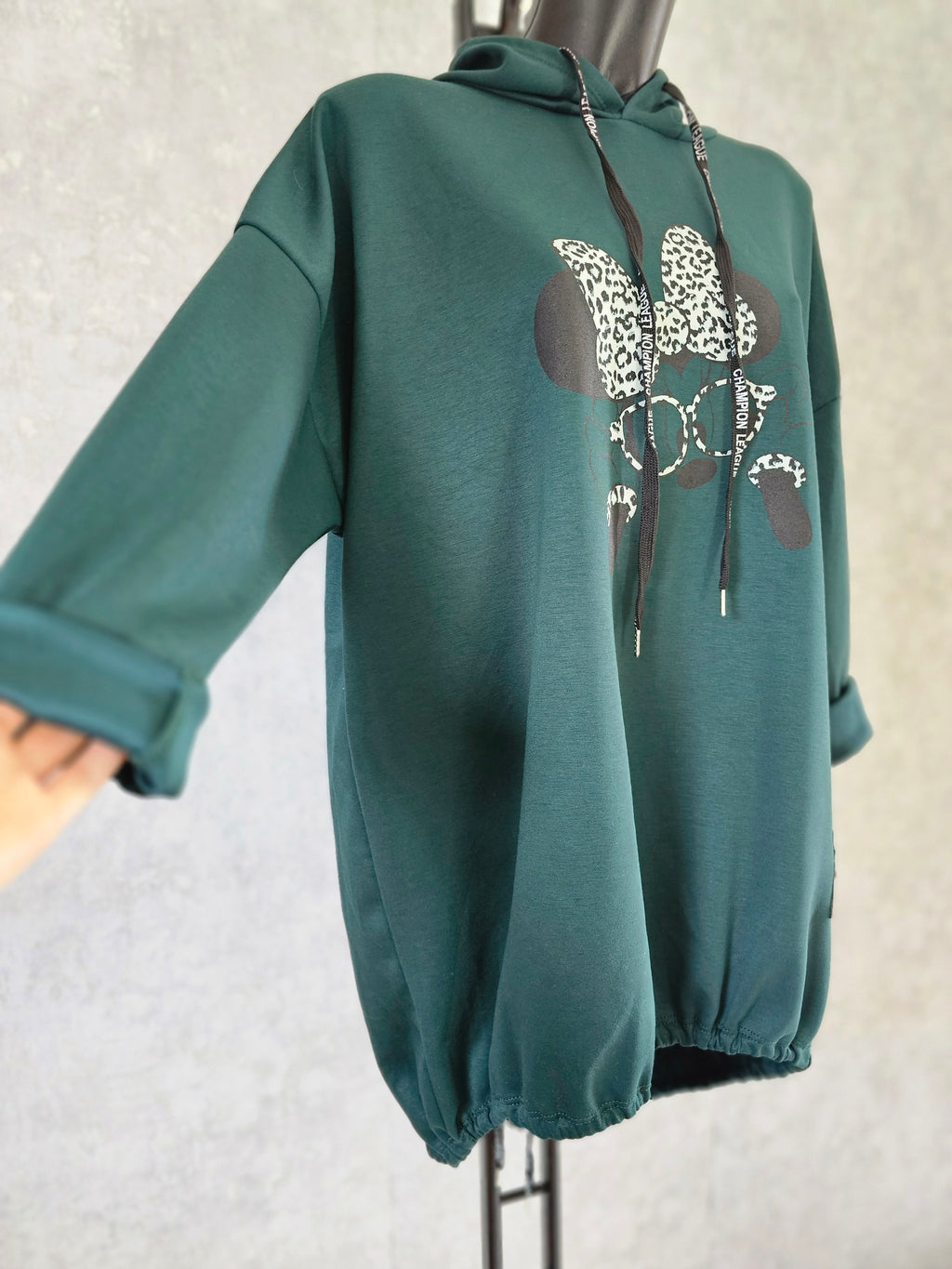 Oversize Damen Tunika mit Kapuze und Print