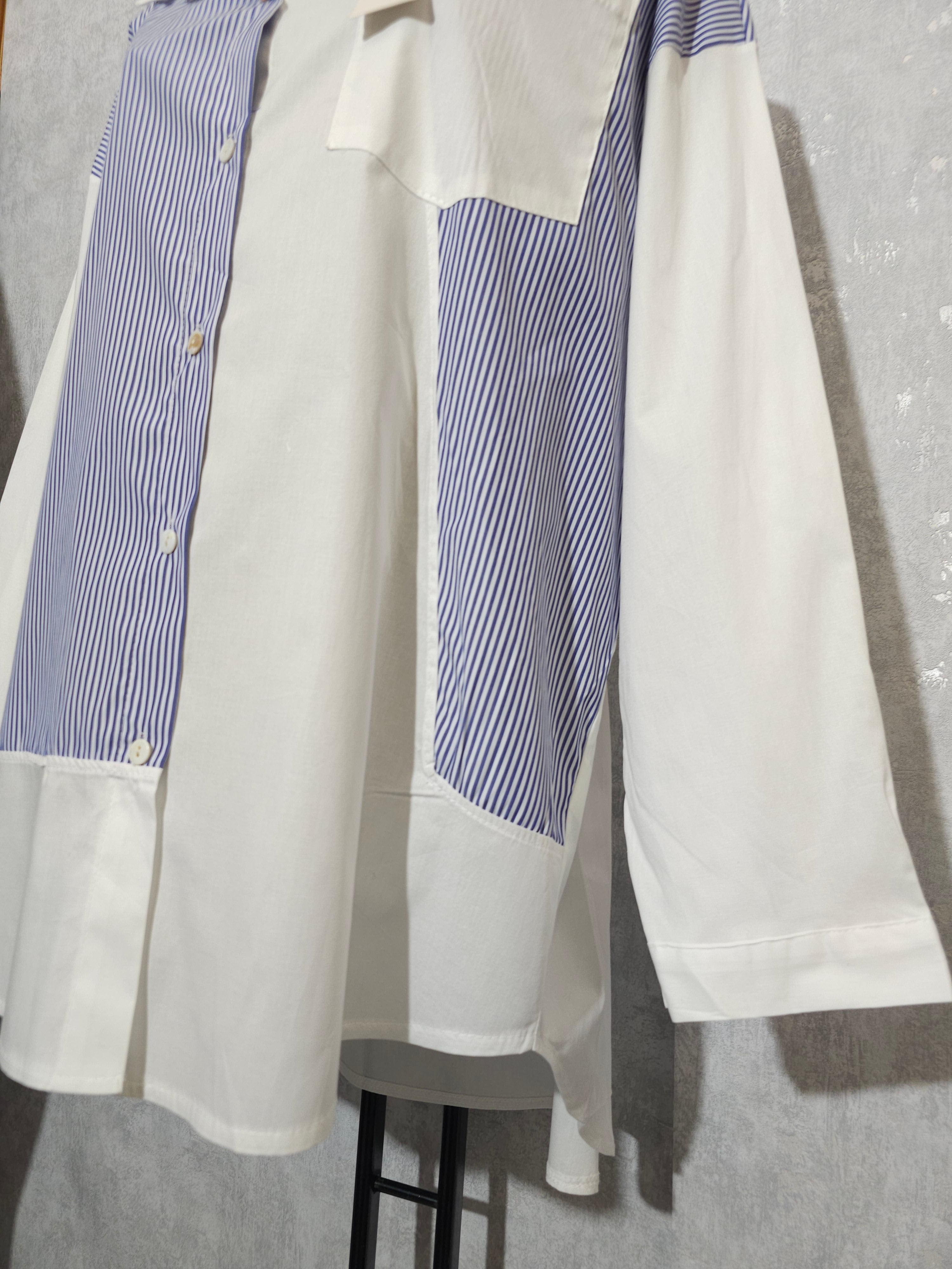 Oversize Damenbluse gestreift | Blau-Weiß | Lange Hemdbluse | Lockere Passform