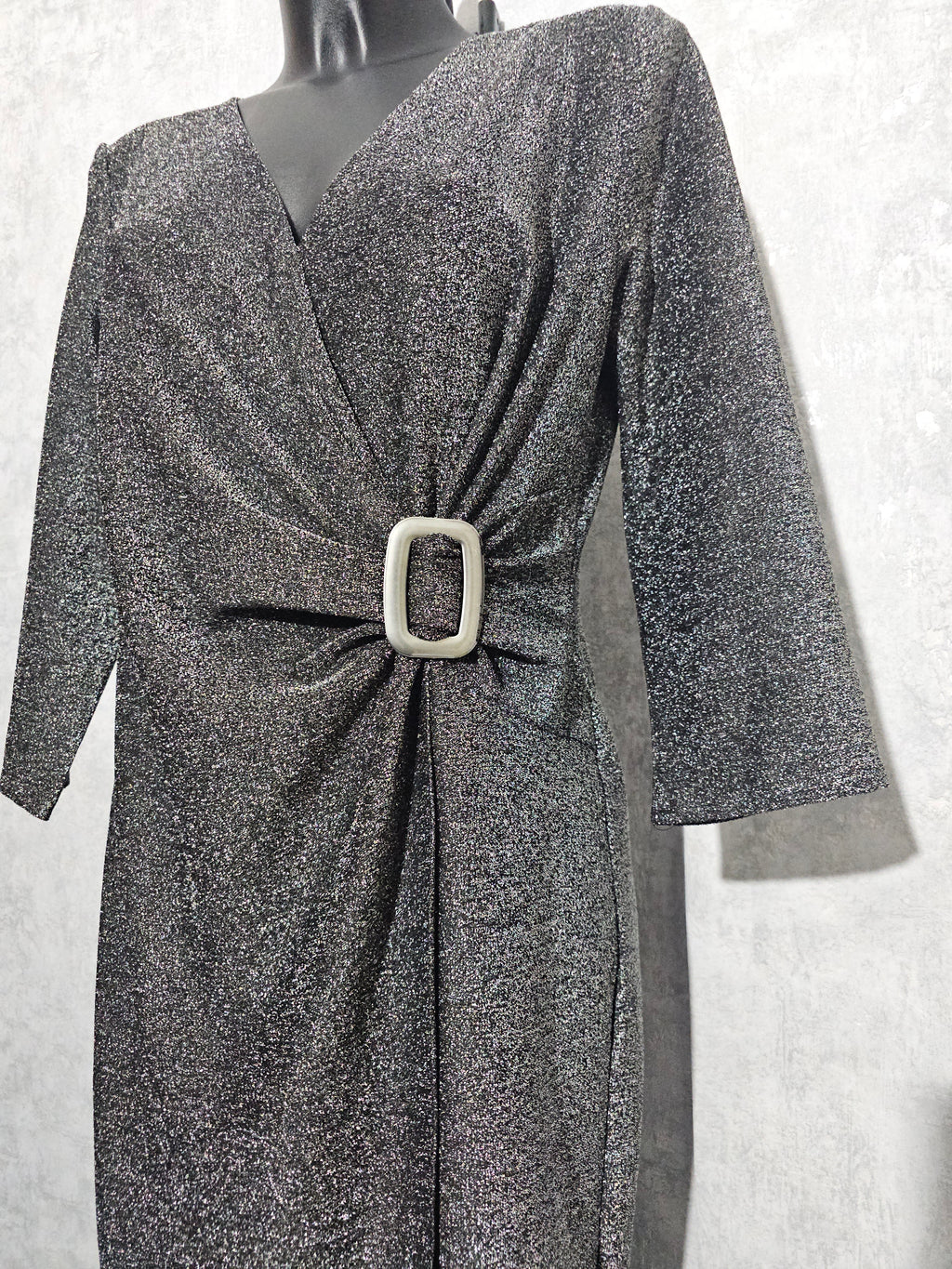 Festliches Glitzerkleid– Silber | 48 & 50