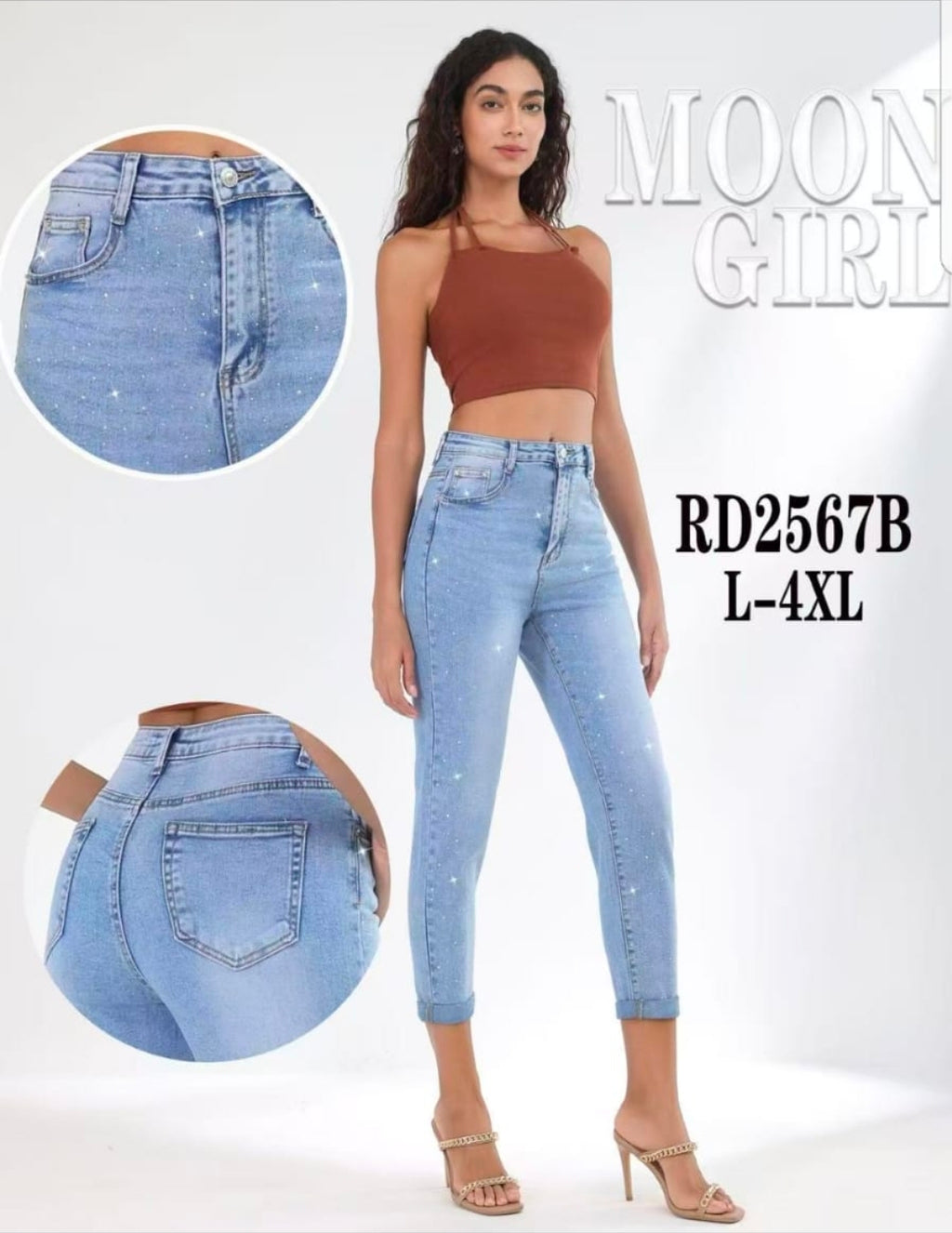 High-Waist Jeans mit Strassdetails | 7/8 Slim Fit
