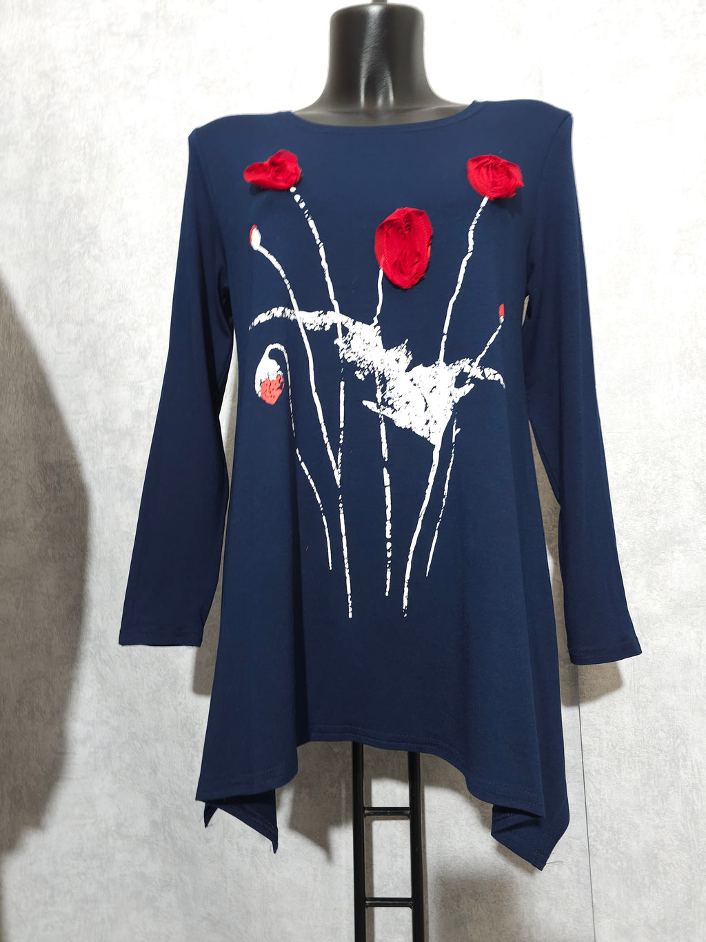 Elegante Damen Tunika mit 3D-Blumen – Blau/Rot