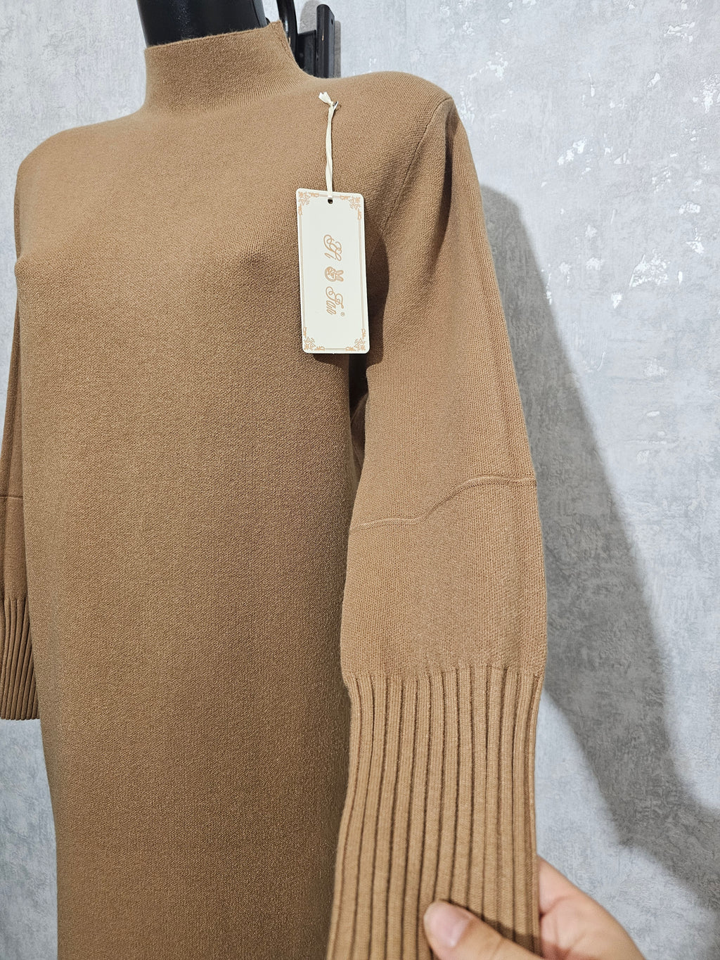 LUNA Knit Dress – Cashmere Mix | Warm Camel Brown | XL/XXL