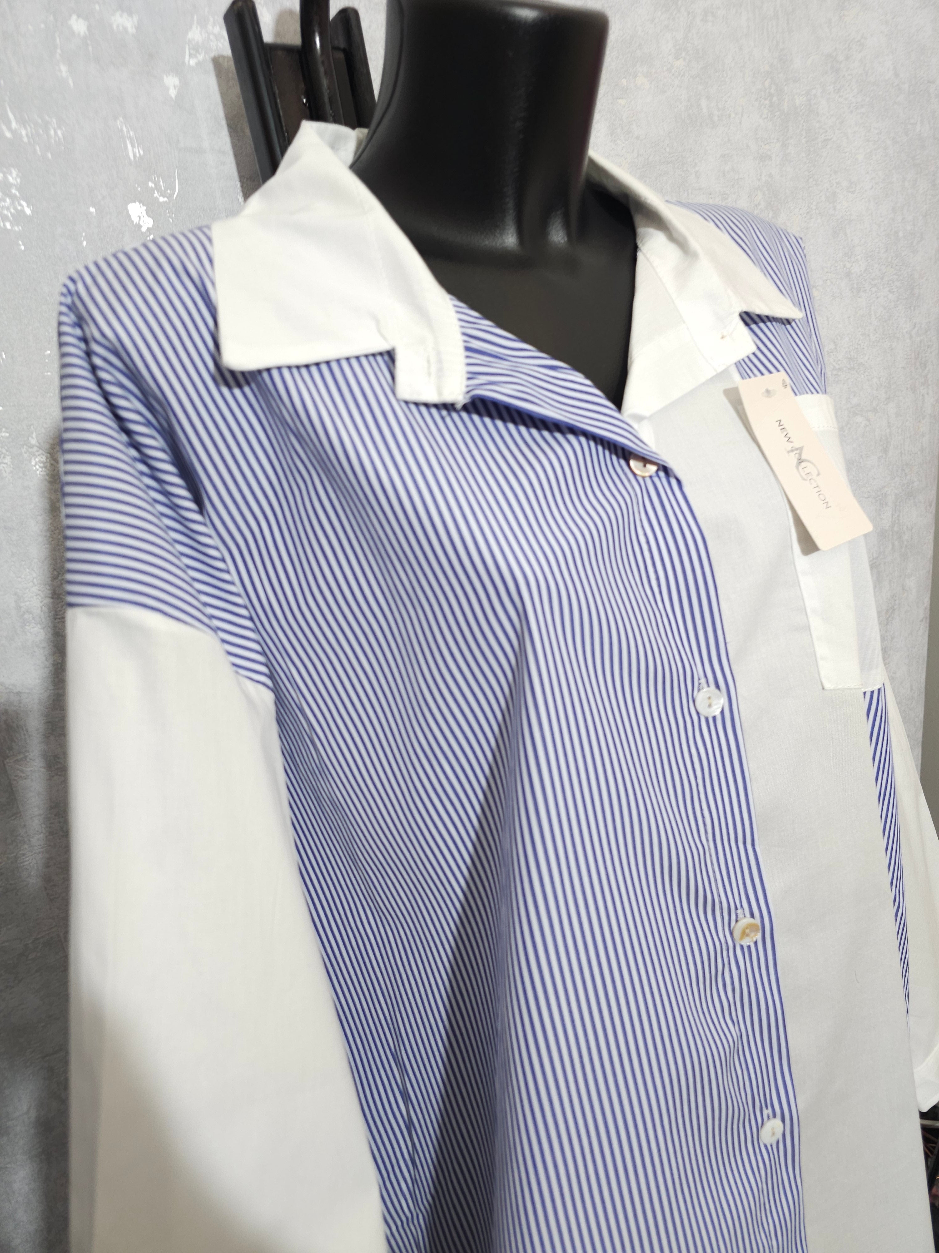 Oversize Damenbluse gestreift | Blau-Weiß | Lange Hemdbluse | Lockere Passform