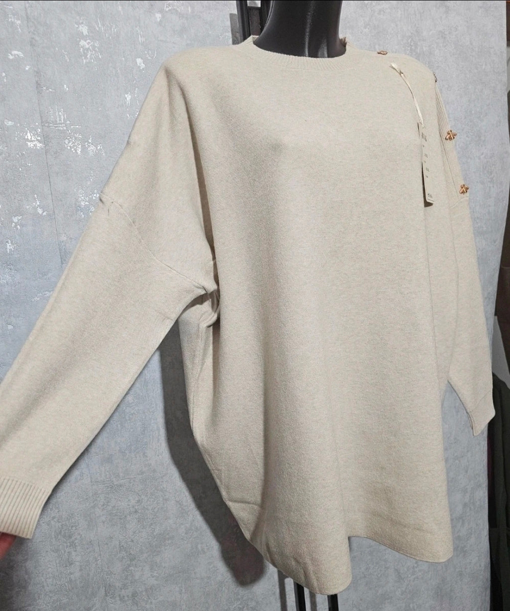 Weicher Premium-Pullover / Tunika mit goldenen Details L/XL