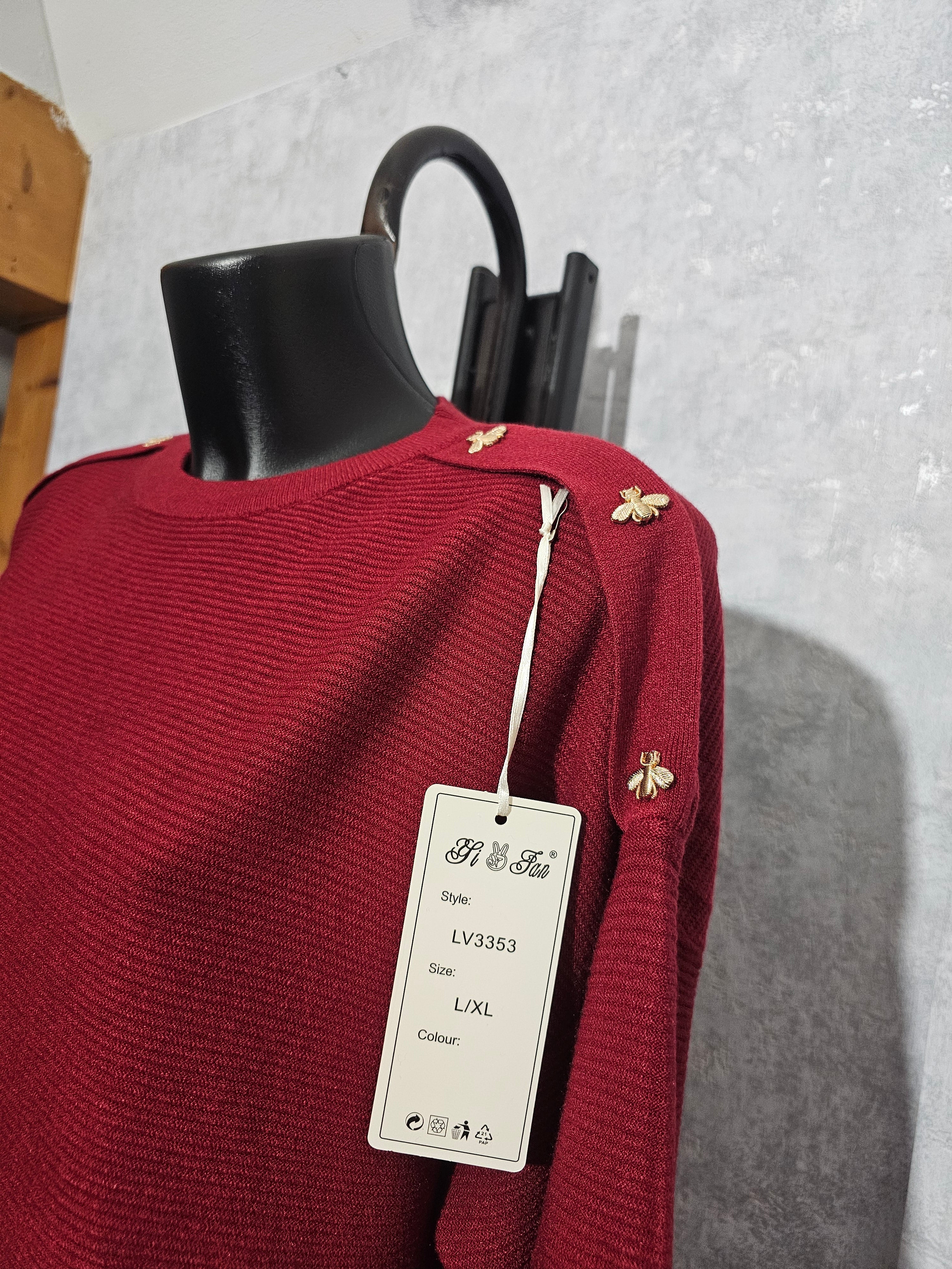 Oversize Strickkleid Damen • Elegant & Warm • Goldene Bienenknöpfe • L/XL – XL/XXL • Herbst/Winter • Premium Qualität – Bordeaux, Navy