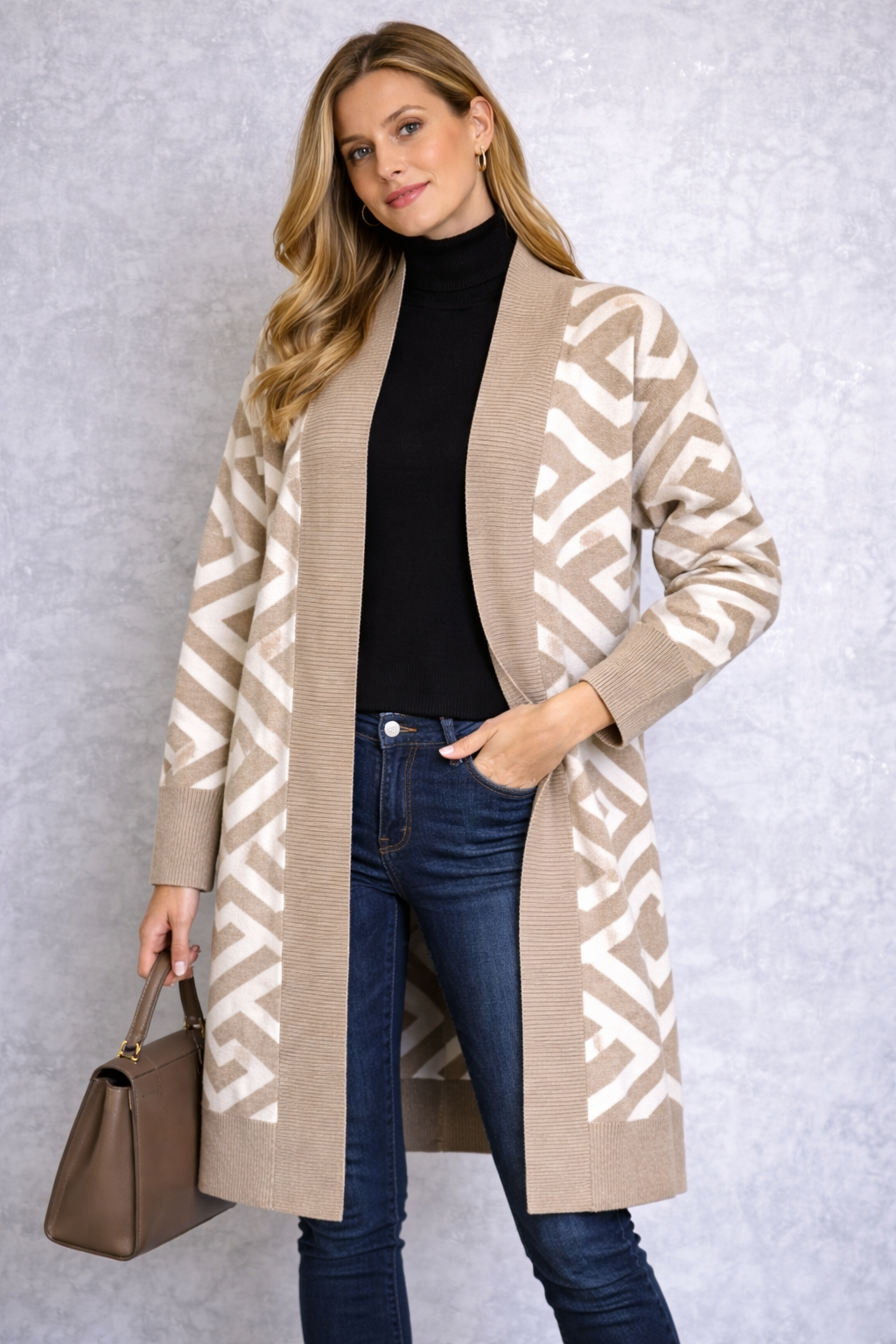 Eleganter langer Cardigan-hochwertig, weich & warm – M/L