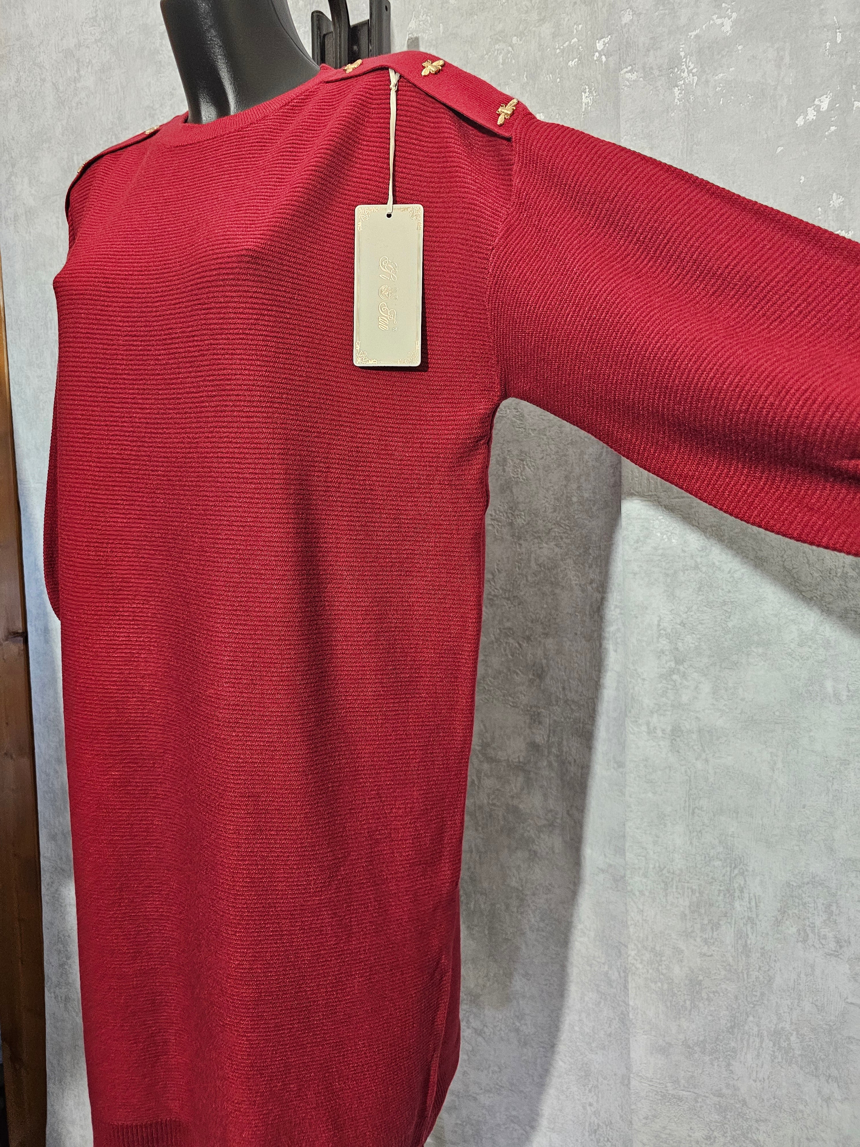 Oversize Strickkleid Damen • Elegant & Warm • Goldene Bienenknöpfe • L/XL – XL/XXL • Herbst/Winter • Premium Qualität – Bordeaux, Navy