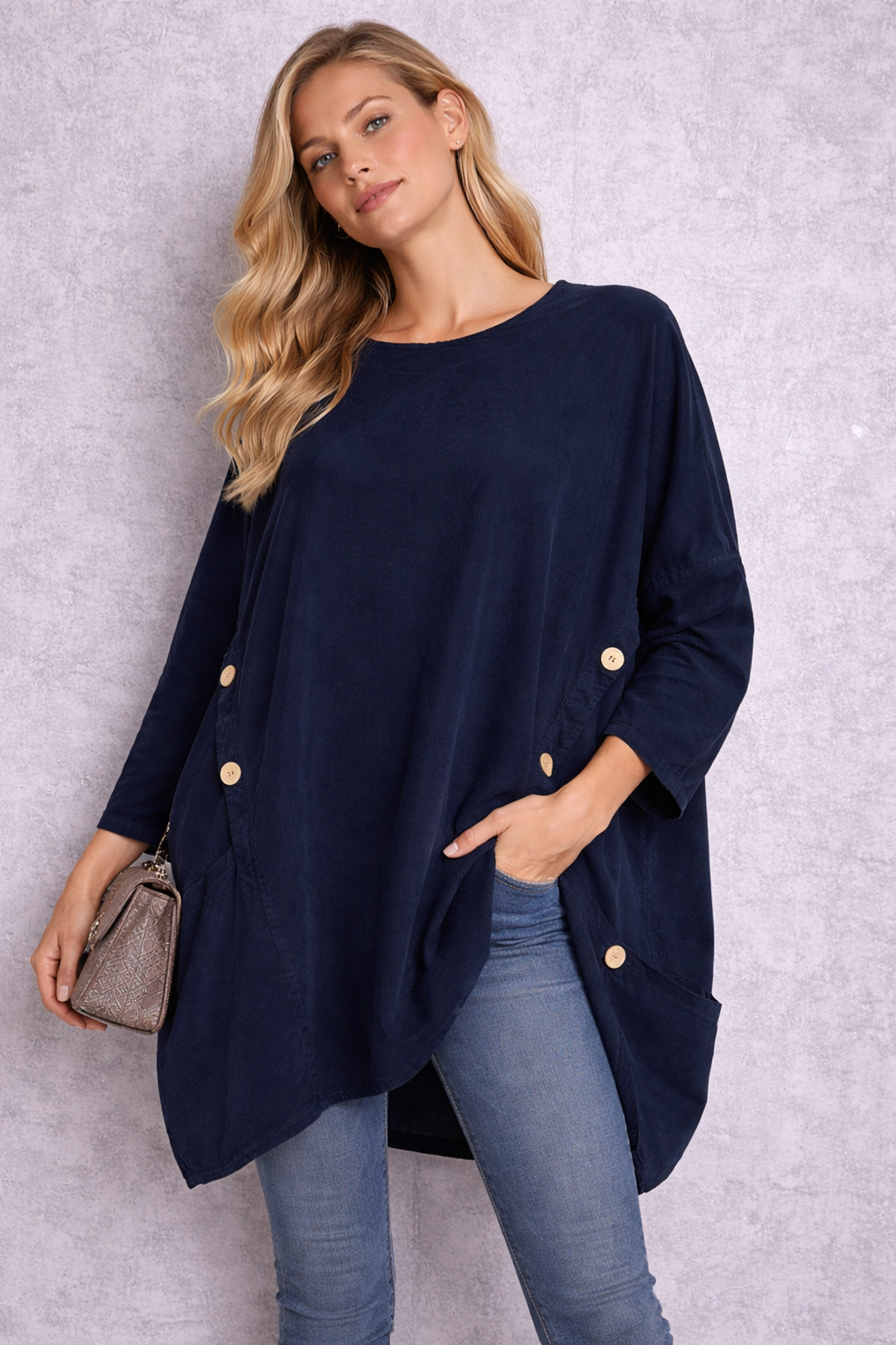 Oversize Tunika Daisy – Navy Blau | Asymmetrischer Schnitt | Baumwolle | Made in Italy