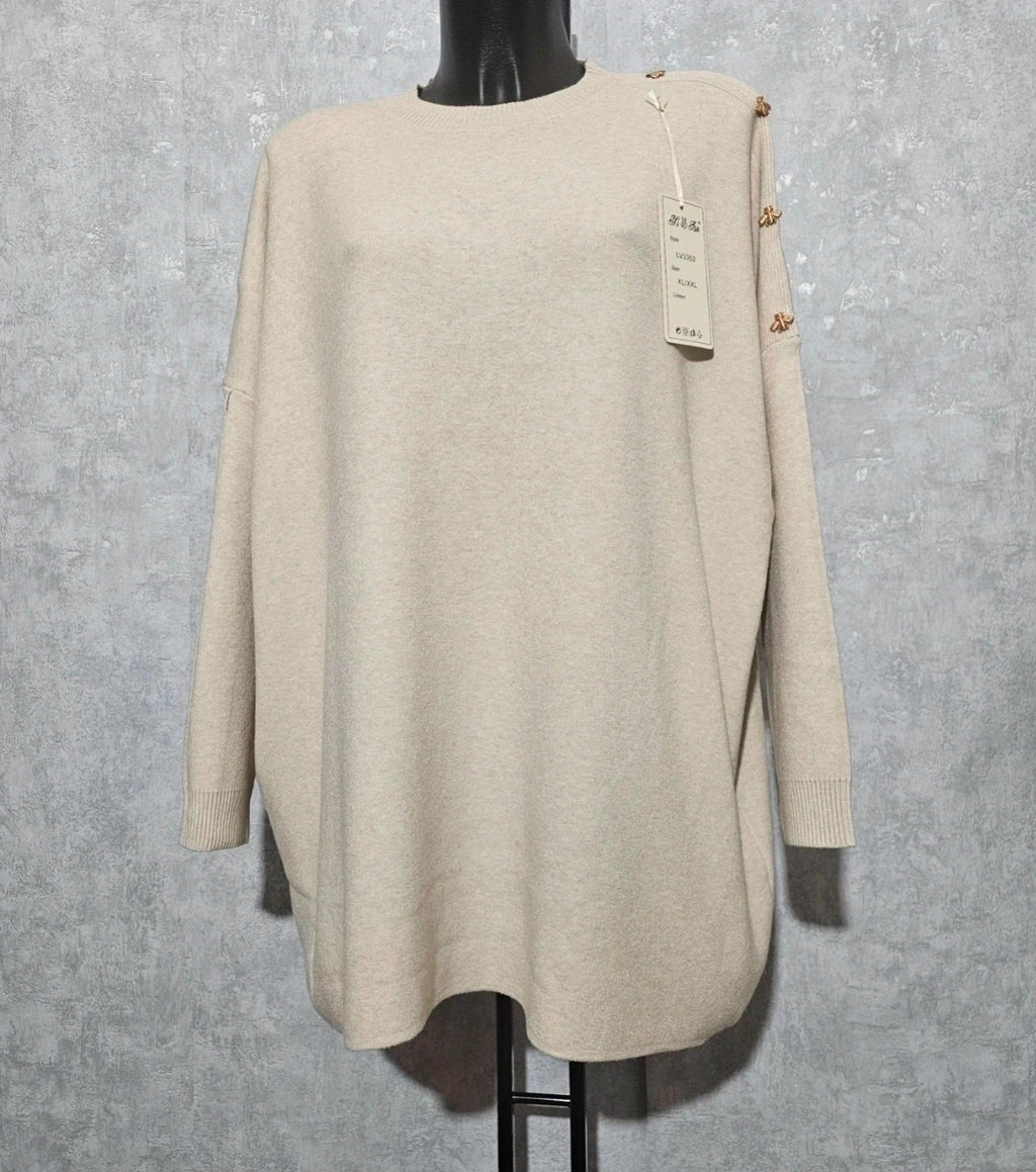 Weicher Premium-Pullover / Tunika mit goldenen Details L/XL