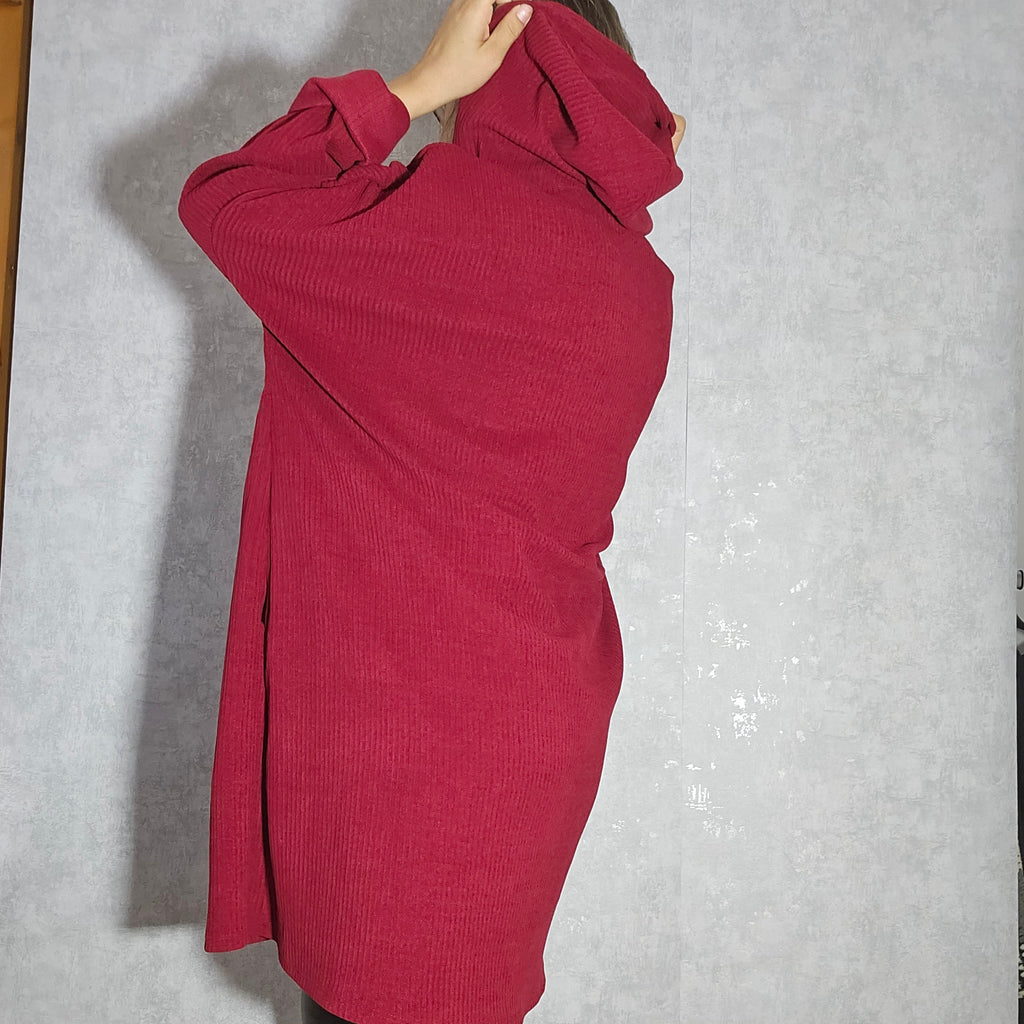Oversize Jacke/Tunika mit Kapuze, Reißverschluss & Taschen