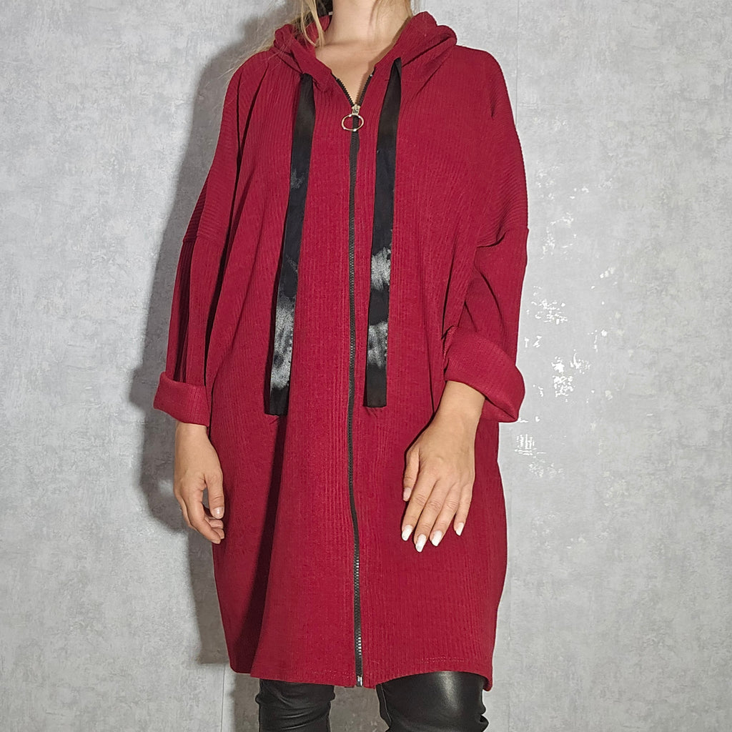 Oversize Jacke/Tunika mit Kapuze, Reißverschluss & Taschen