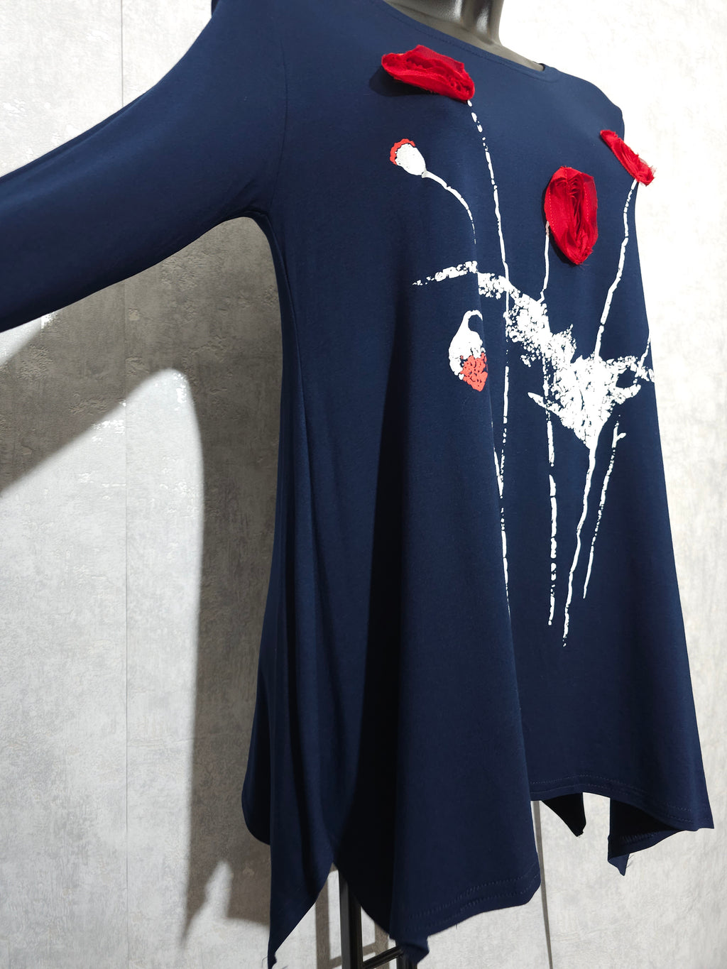 Elegante Damen Tunika mit 3D-Blumen – Blau/Rot