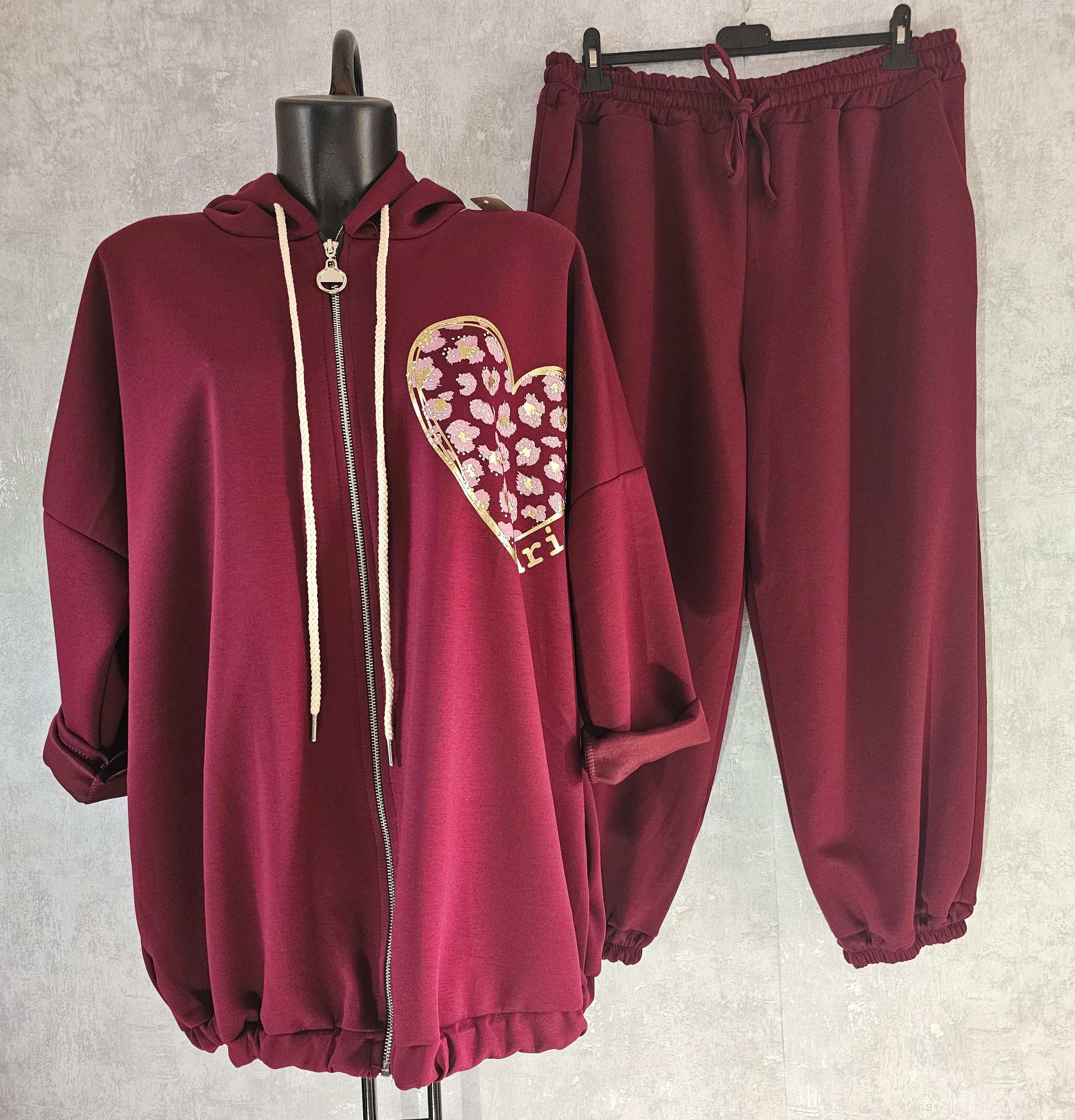 Damen Set – Hoodie mit Herz-Print & Hose