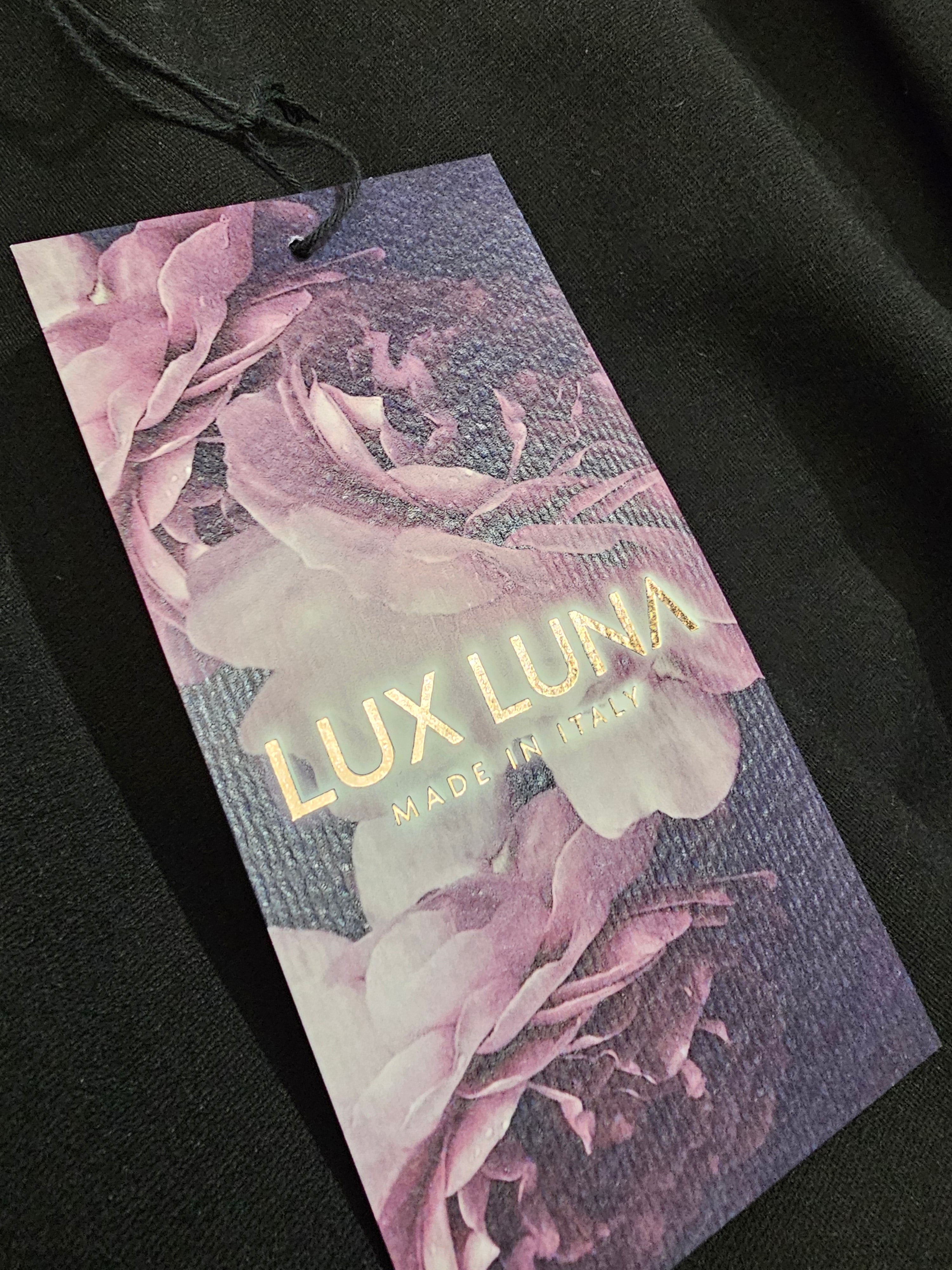 Elegantes Schwarzes Kleid mit Samt-Blumenmuster – Lux Luna Italien – L/XL