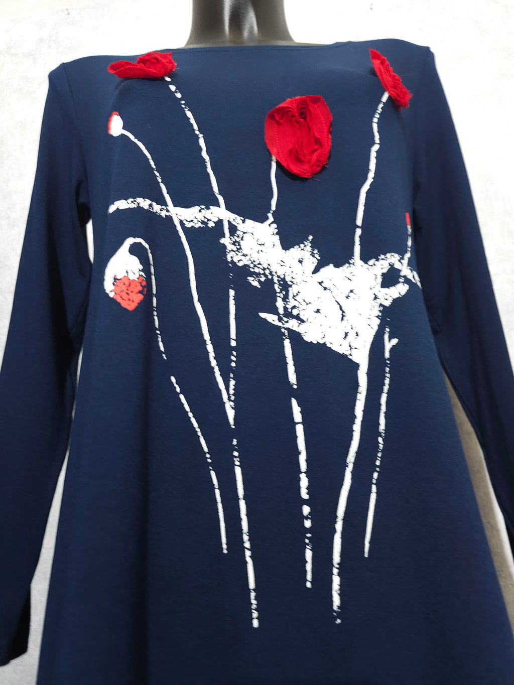 Elegante Damen Tunika mit 3D-Blumen – Blau/Rot