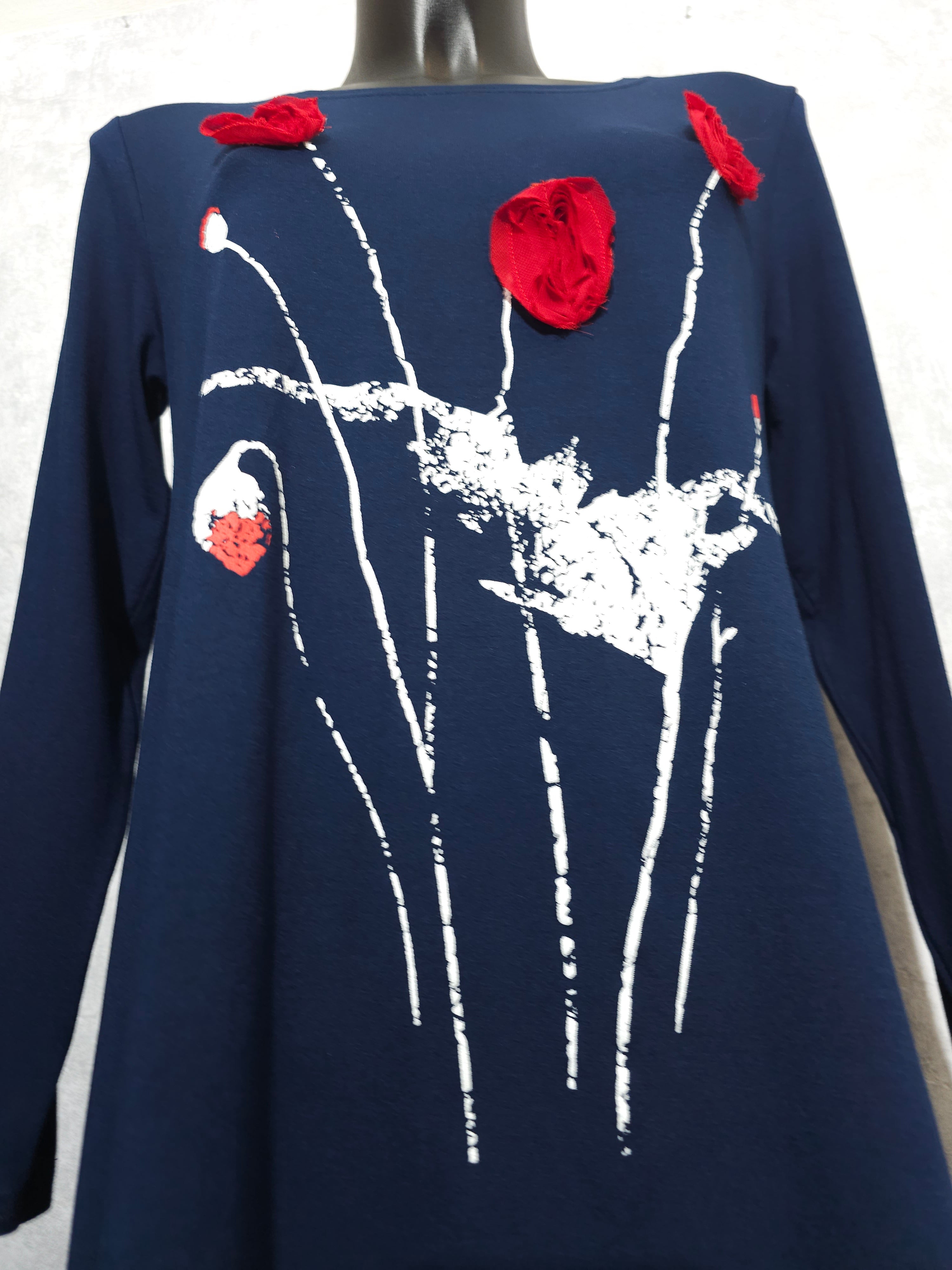 Elegante Damen Tunika mit 3D-Blumen – Blau/Rot