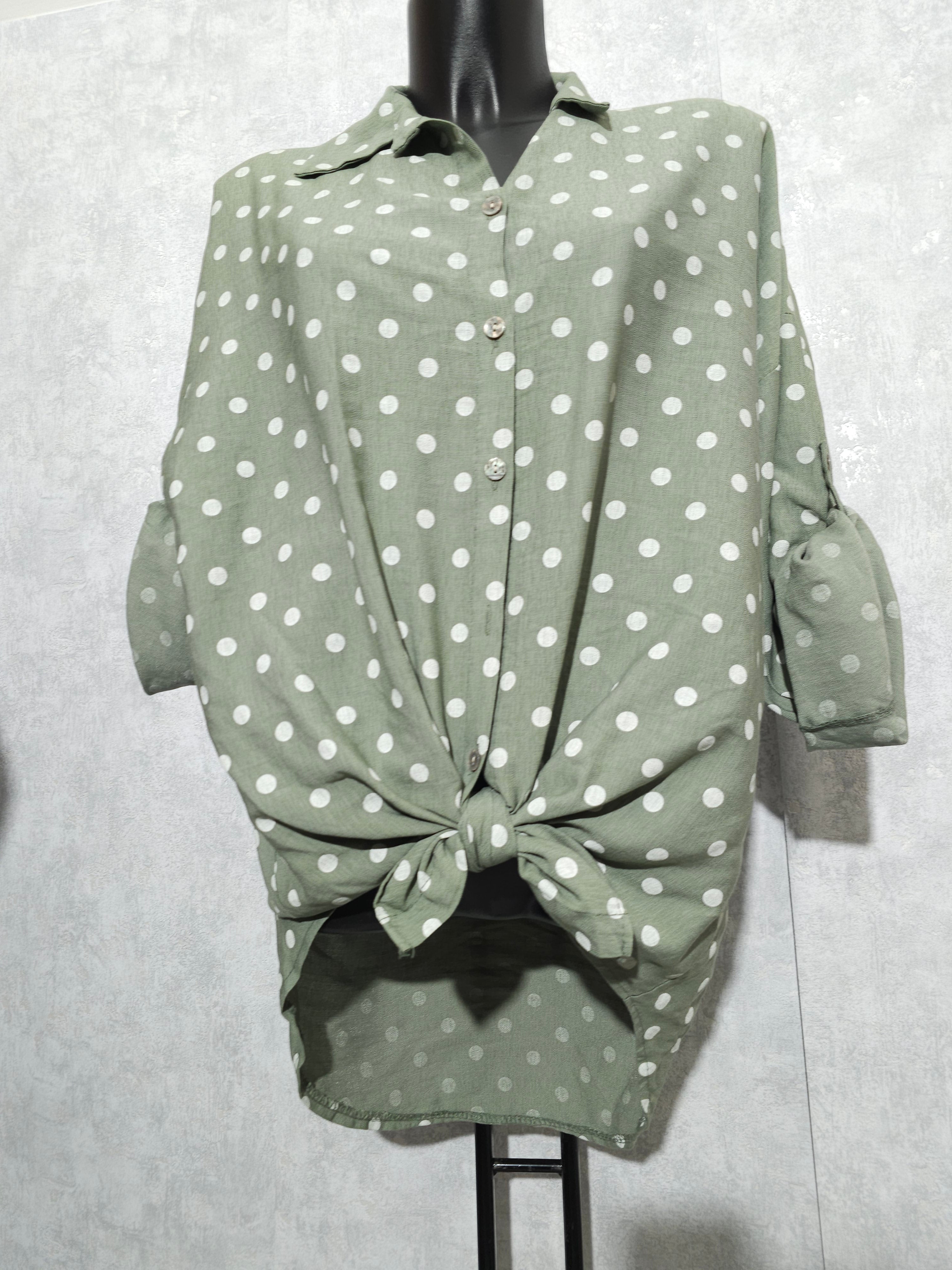 Punkte Bluse / Tunika – Made in Italy – 100 % Viskose L bis 2XL