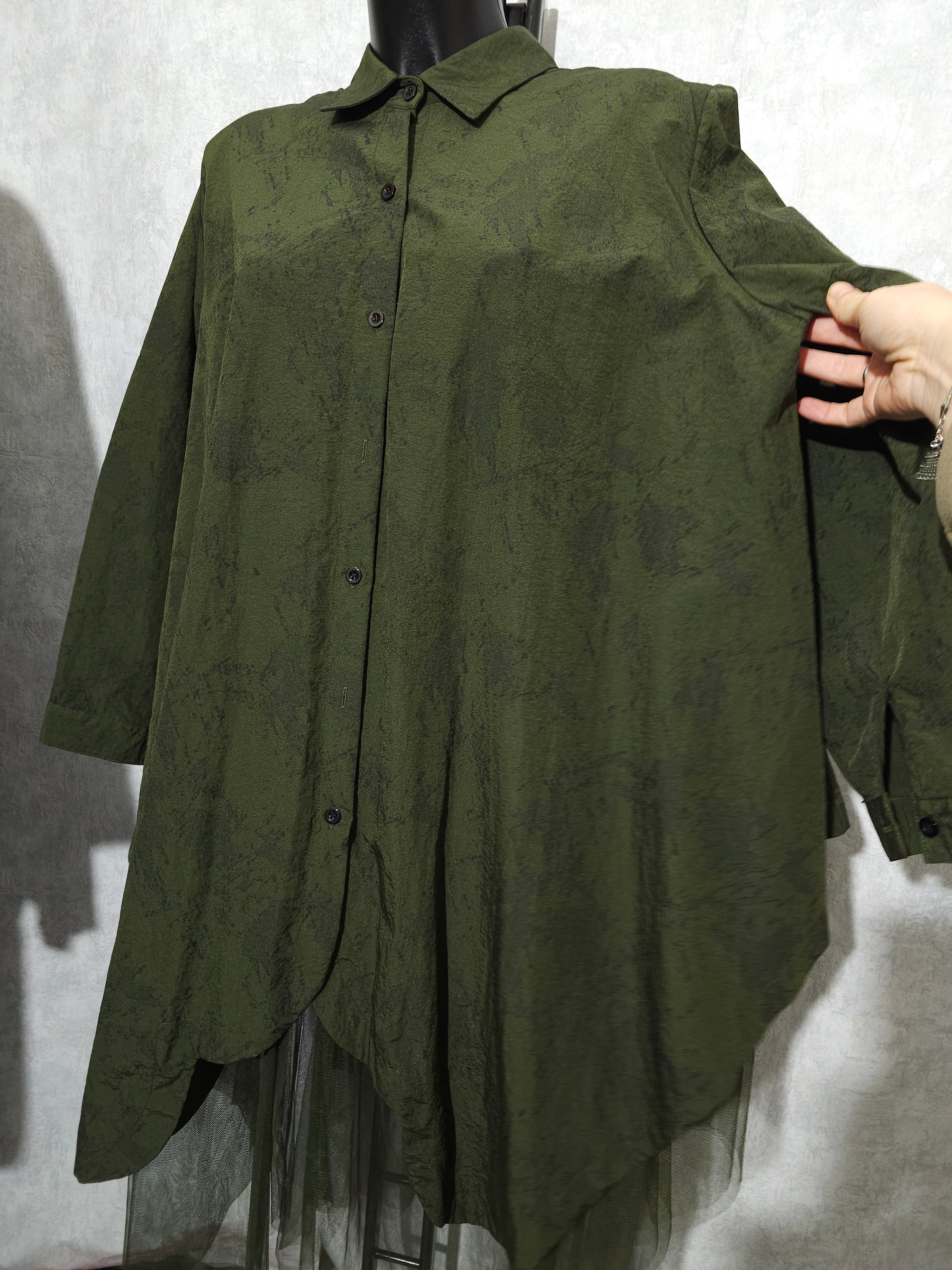 Lange Damen Tunika mit Tüll – Khaki | Oversize XXL–XXXL