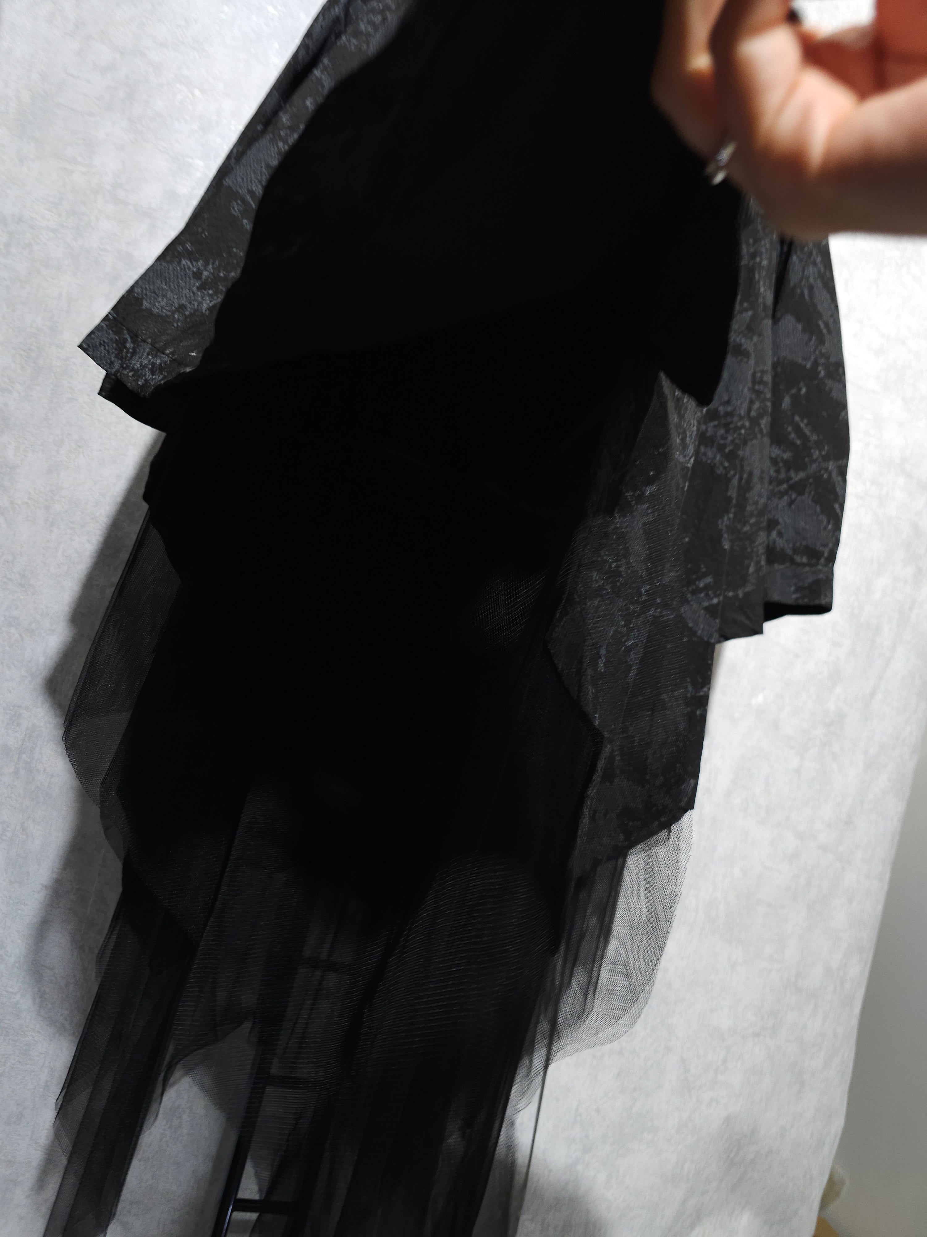 Oversize Tunika / Longbluse mit Muster & Tüll – Schwarz (XXL–XXXL)