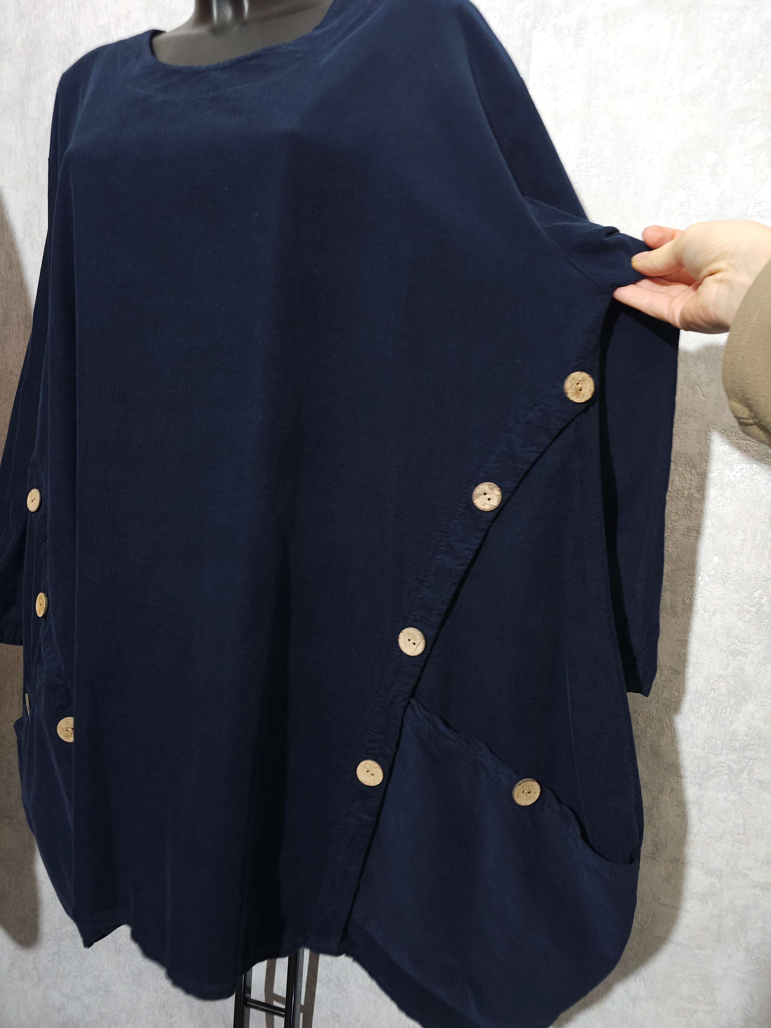 Oversize Tunika Daisy – Navy Blau | Asymmetrischer Schnitt | Baumwolle | Made in Italy