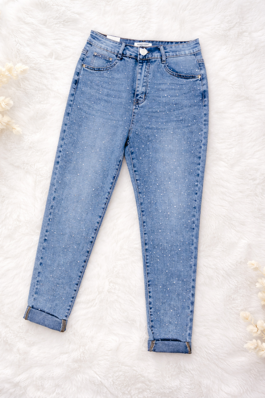 High-Waist Jeans mit Strassdetails | 7/8 Slim Fit