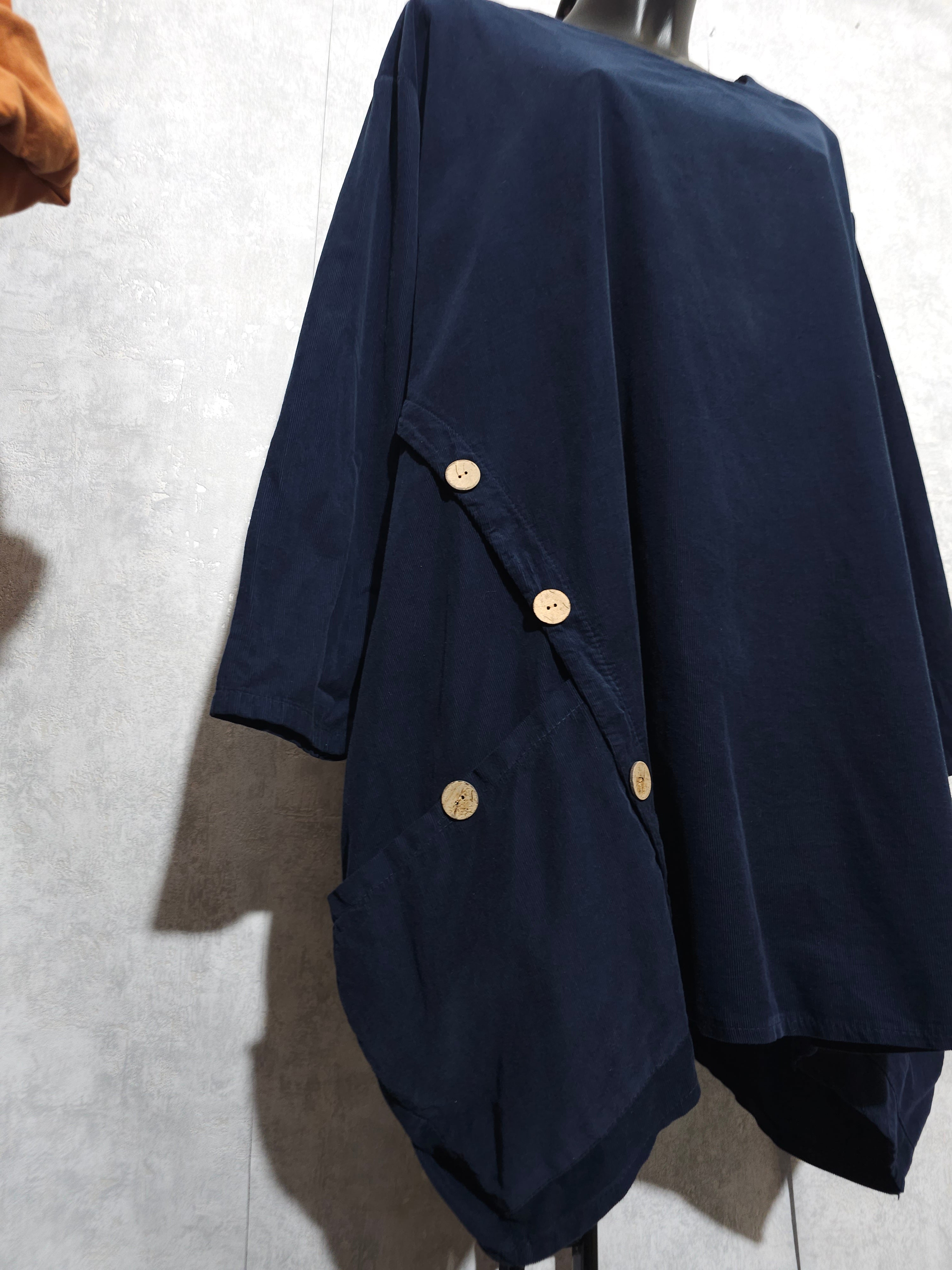 Oversize Tunika Daisy – Navy Blau | Asymmetrischer Schnitt | Baumwolle | Made in Italy