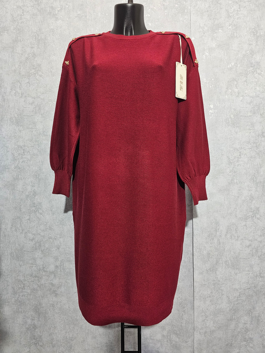 Oversize Strickkleid Damen • Elegant & Warm • Goldene Bienenknöpfe • L/XL – XL/XXL • Herbst/Winter • Premium Qualität – Bordeaux, Navy