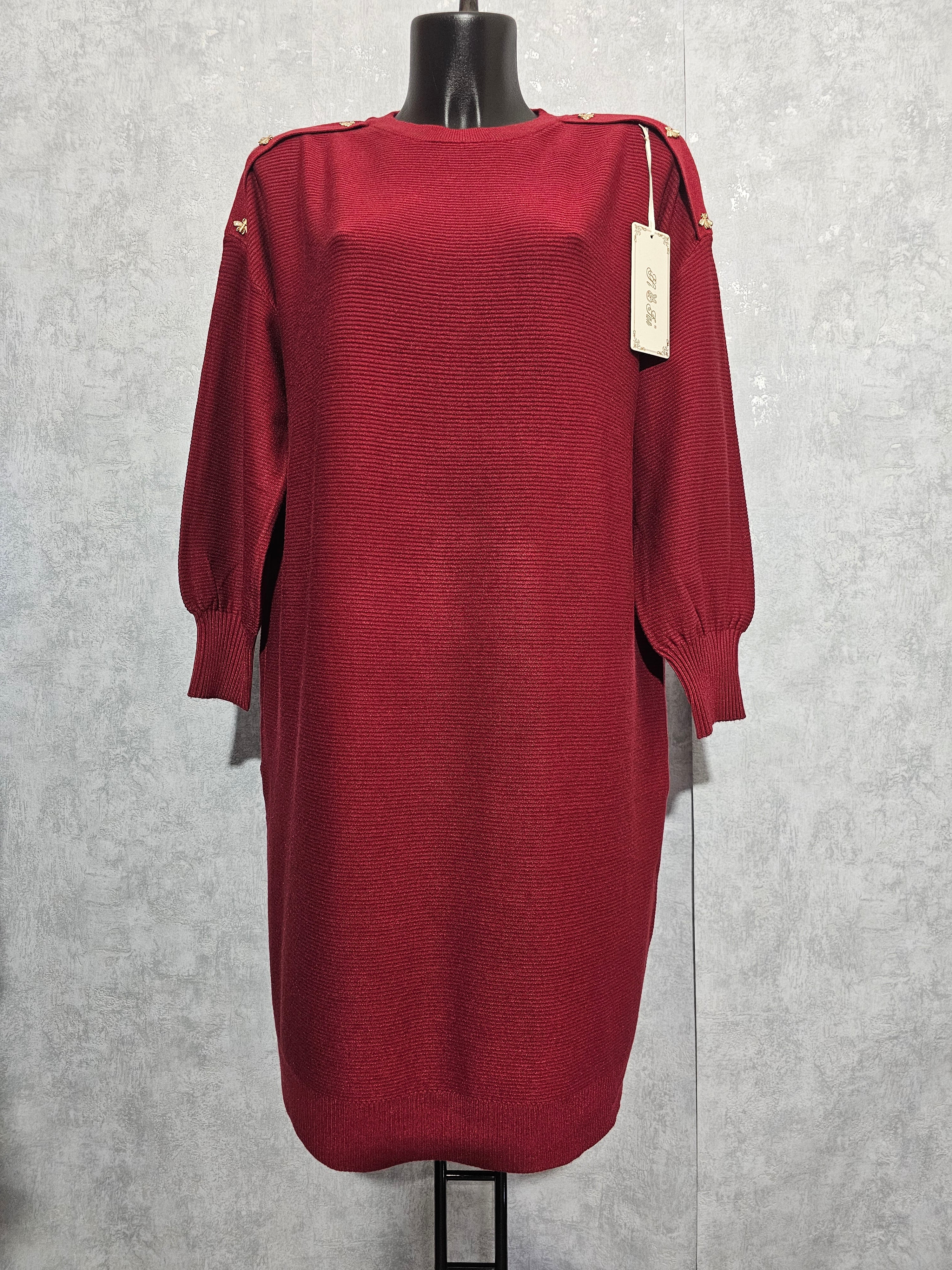 Oversize Strickkleid Damen • Elegant & Warm • Goldene Bienenknöpfe • L/XL – XL/XXL • Herbst/Winter • Premium Qualität – Bordeaux, Navy