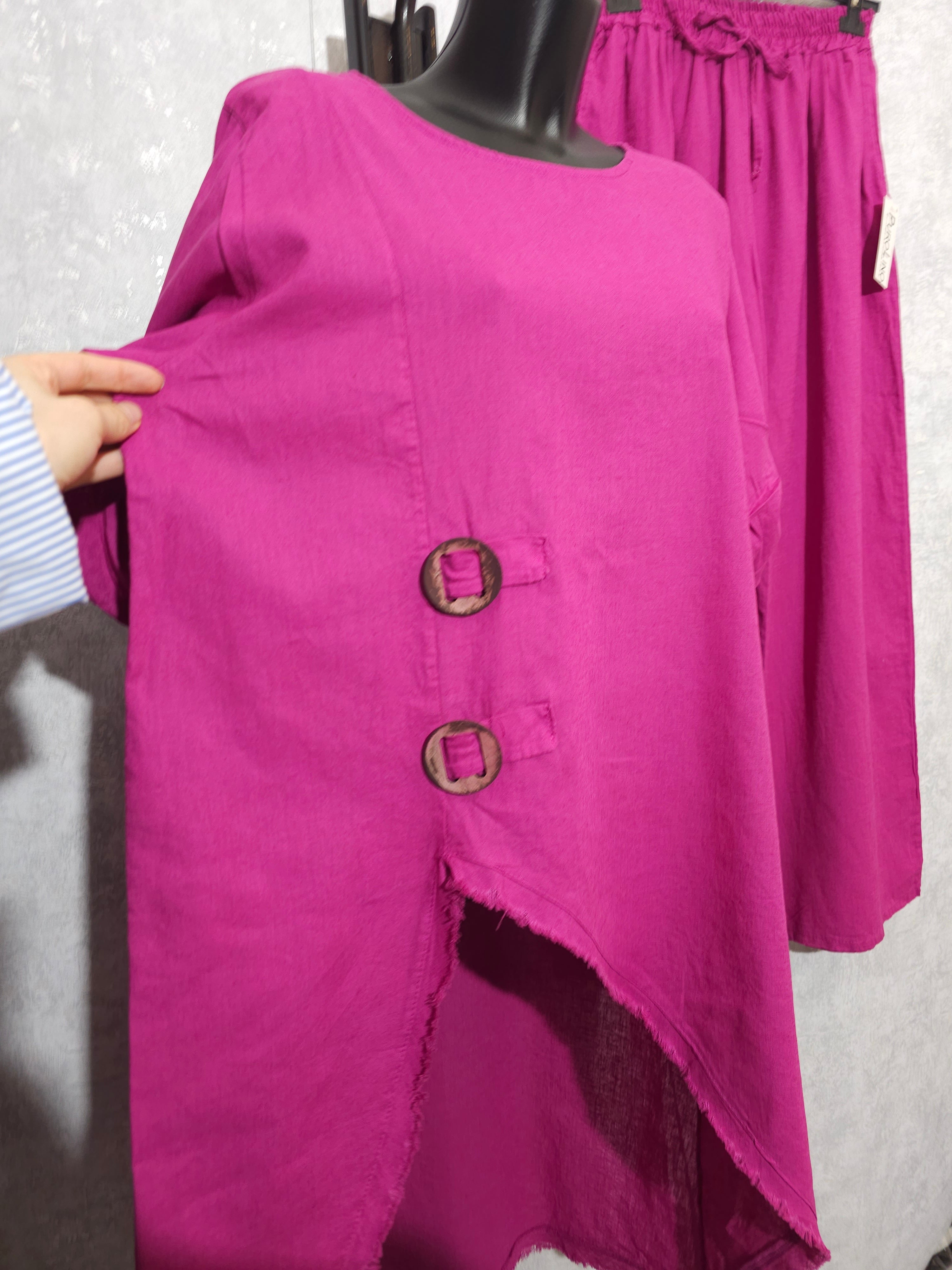 Zweiteiliges Leinen-Baumwoll-Set aus Italien – Oversize Tunika & Weite Hose