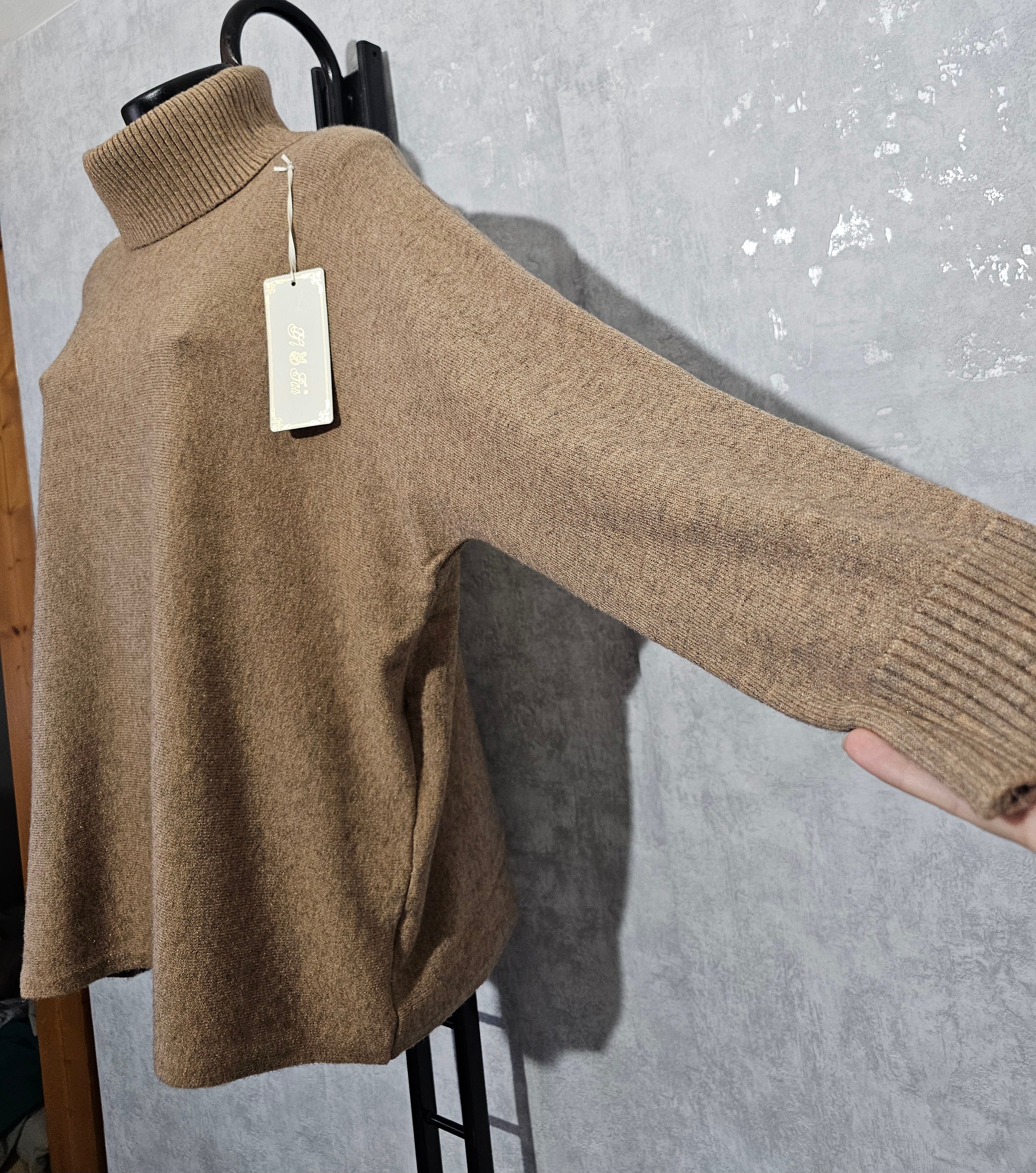 Oversize Rollkragen Strickpullover – Beige | L/XL
