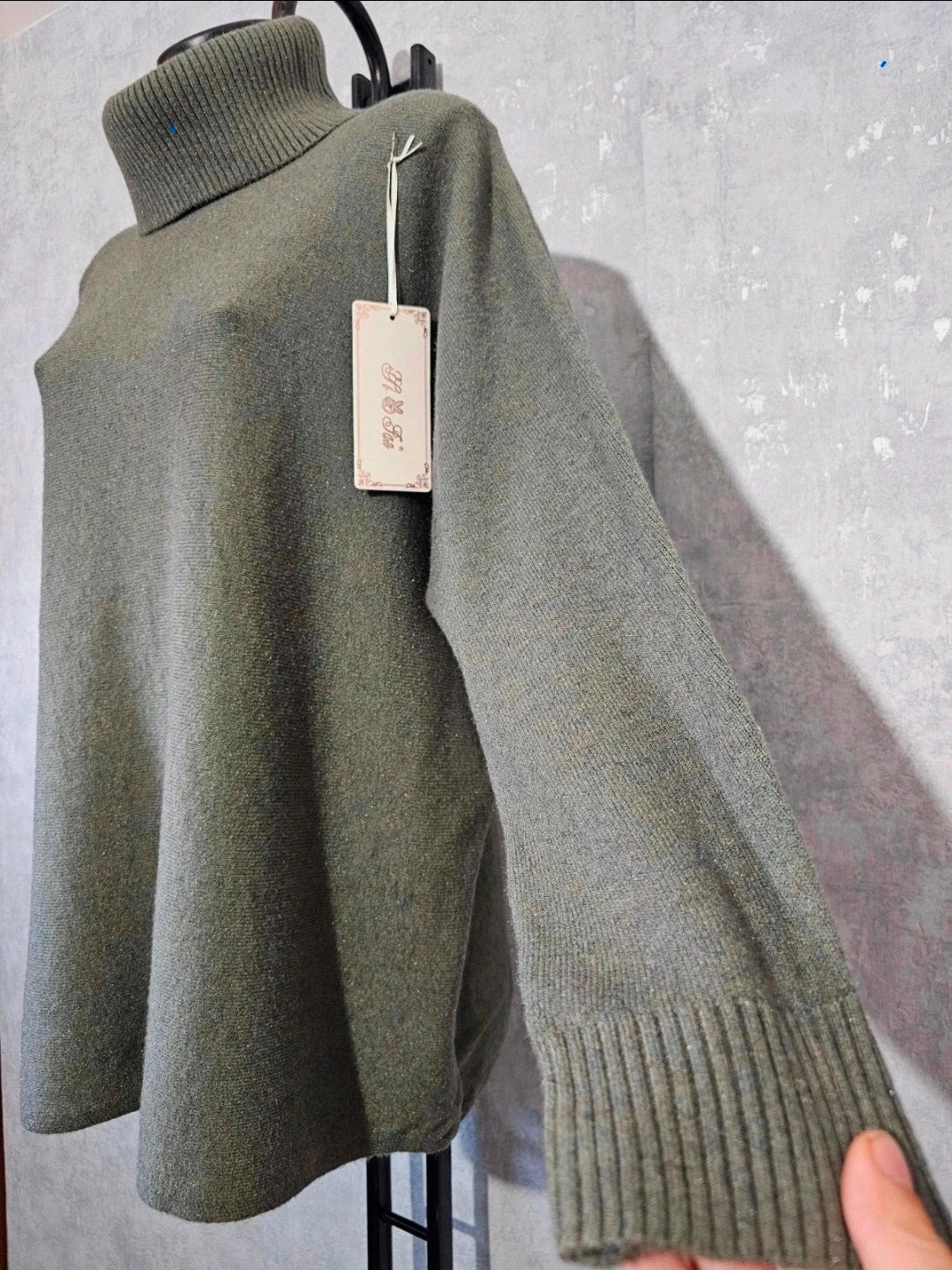 Oversize Rollkragen Strickpullover – Olivgrün | L/XL