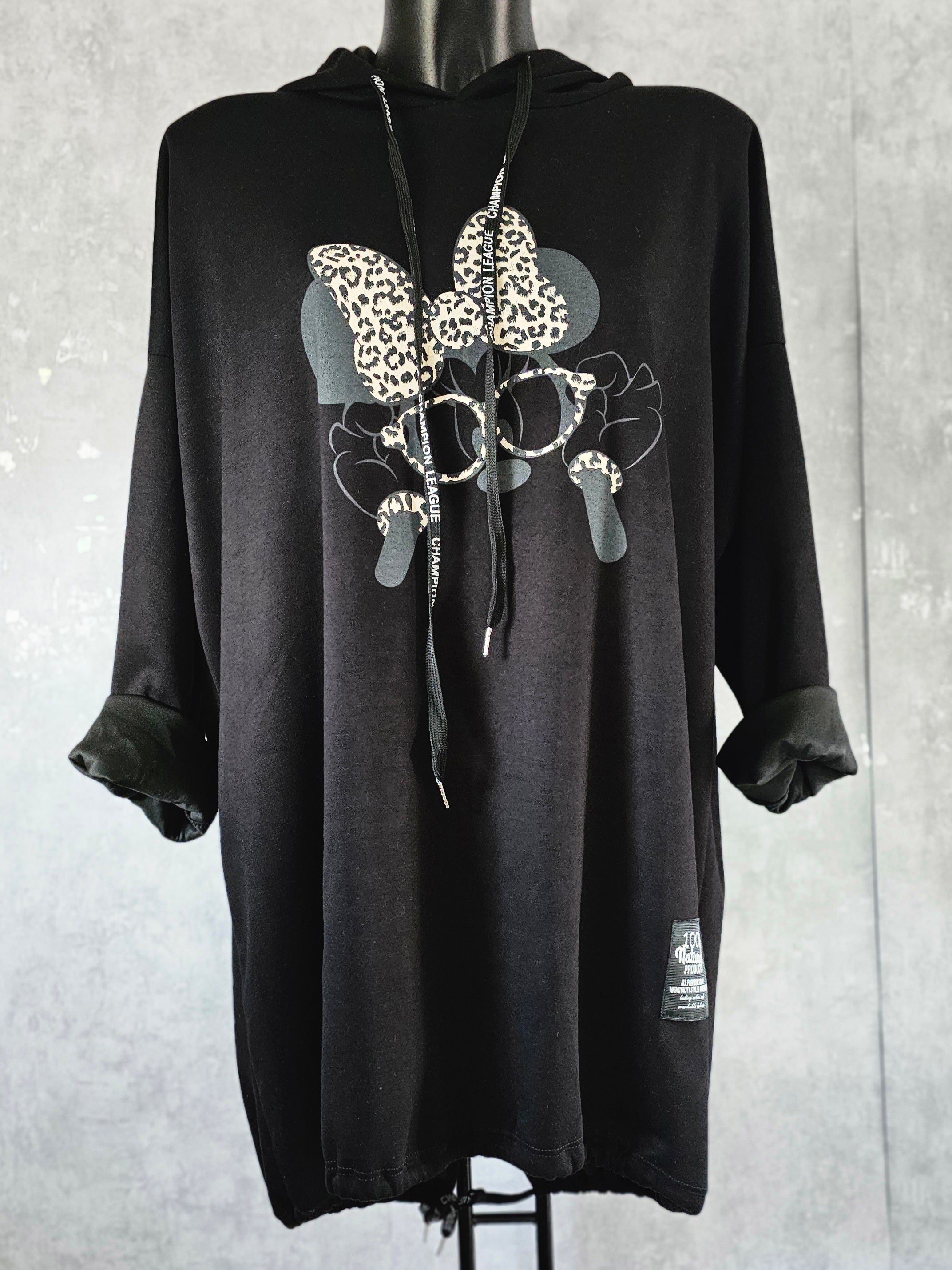 Oversize Damen Tunika mit Kapuze und Print