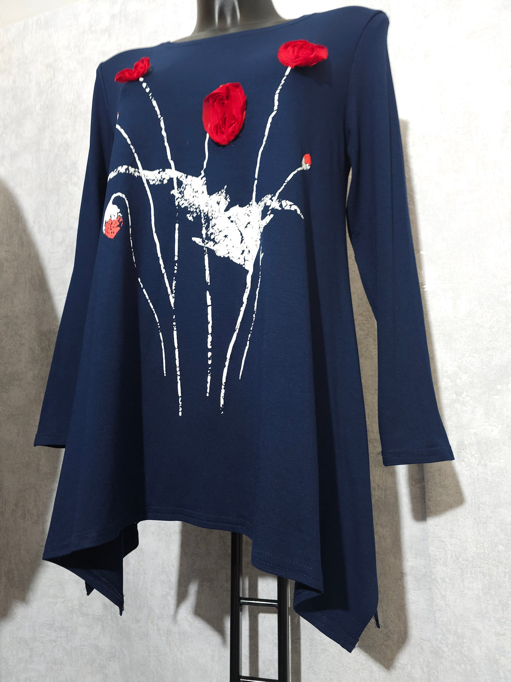 Elegante Damen Tunika mit 3D-Blumen – Blau/Rot