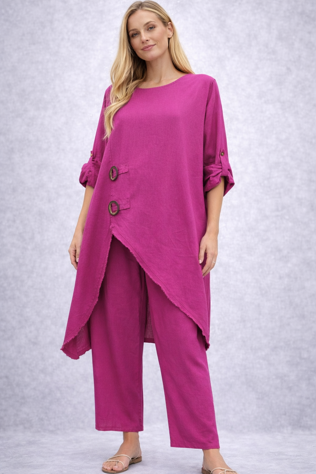 Zweiteiliges Leinen-Baumwoll-Set aus Italien – Oversize Tunika & Weite Hose