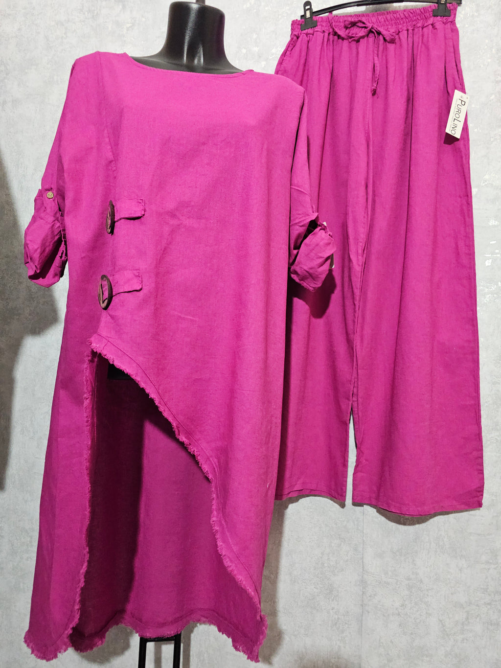 Zweiteiliges Leinen-Baumwoll-Set aus Italien – Oversize Tunika & Weite Hose