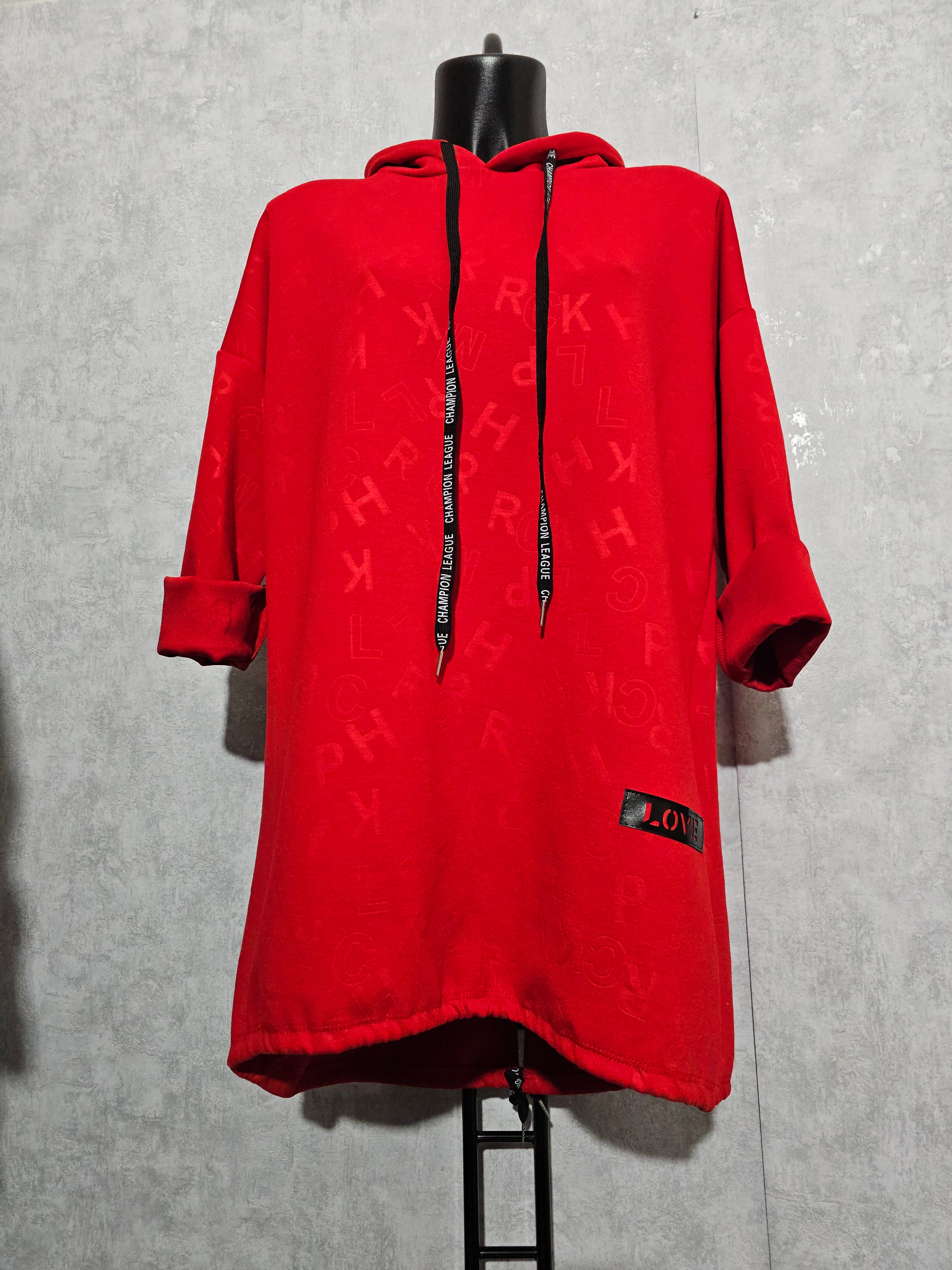 Long-Hoodie Oversize XL-3XL • Kapuzenpullover • Made in Italy – Beige / Rot / Schwarz