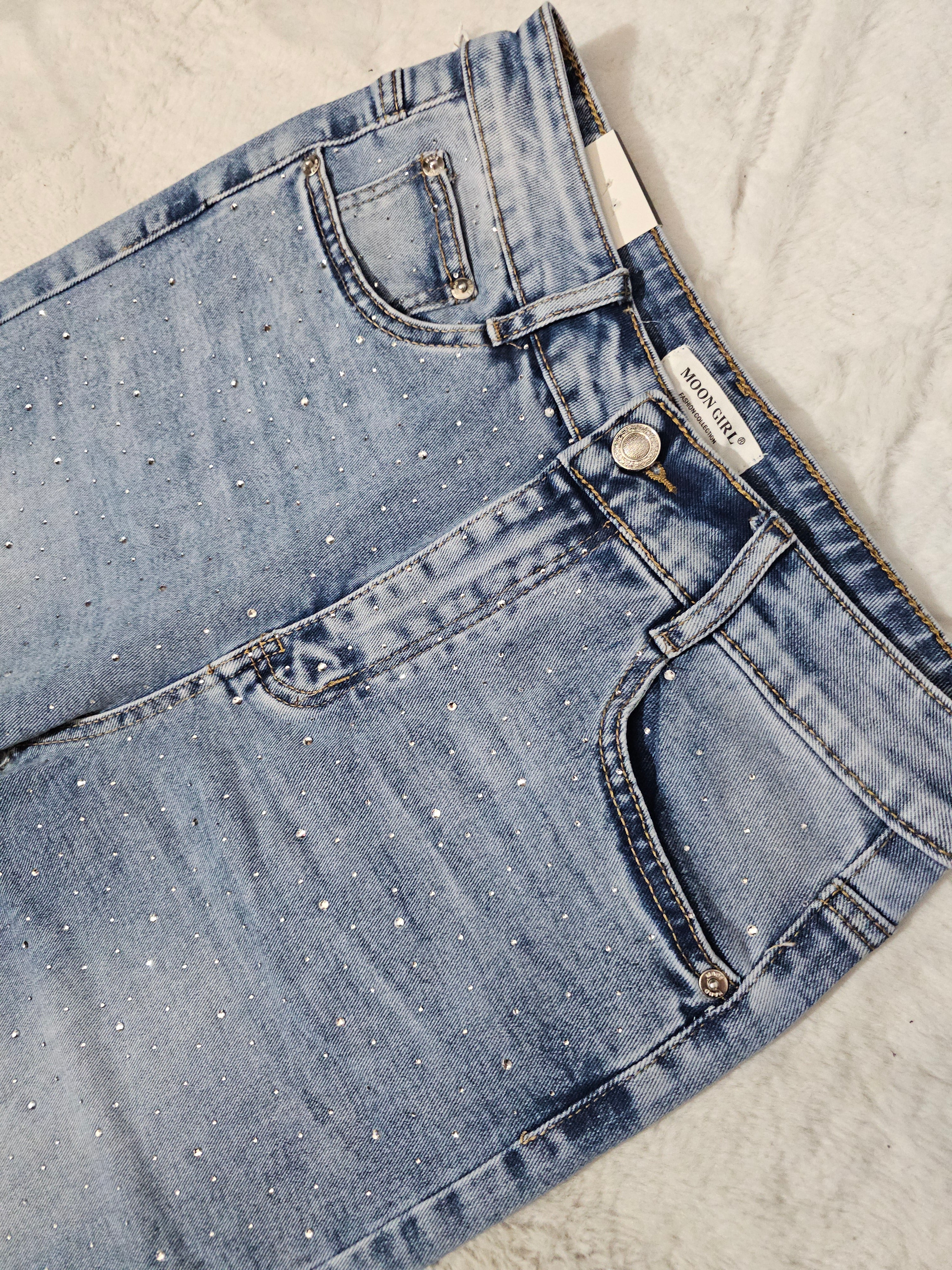 High-Waist Jeans mit Strassdetails | 7/8 Slim Fit