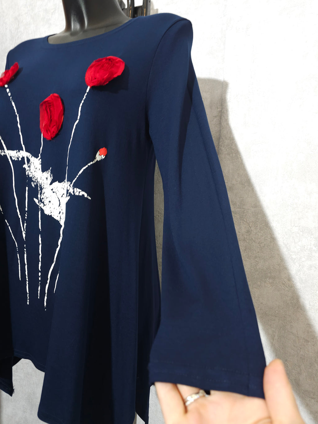 Elegante Damen Tunika mit 3D-Blumen – Blau/Rot