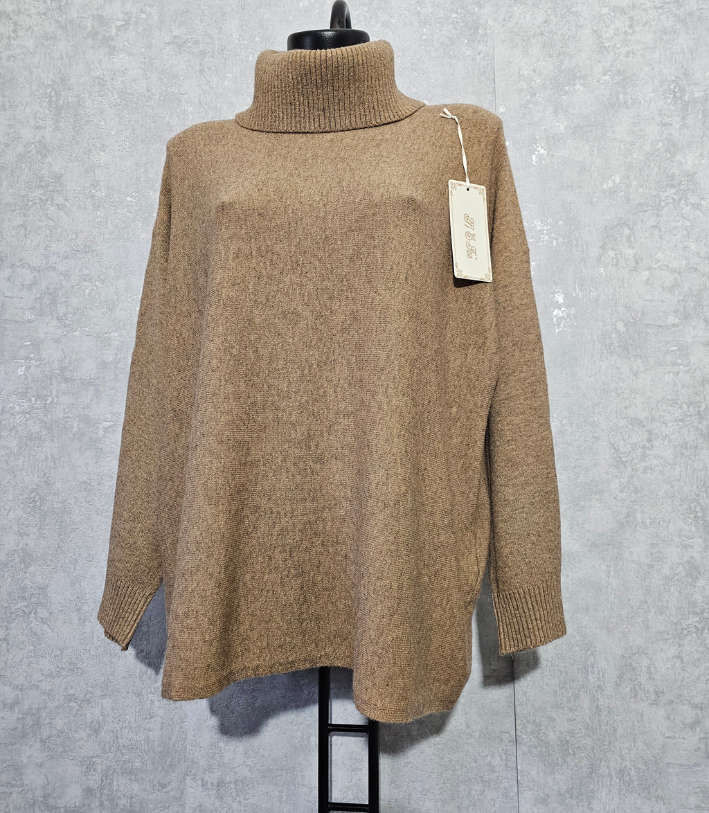 Oversize Rollkragen Pullover – Taupe | L/XL | Warm & Weich