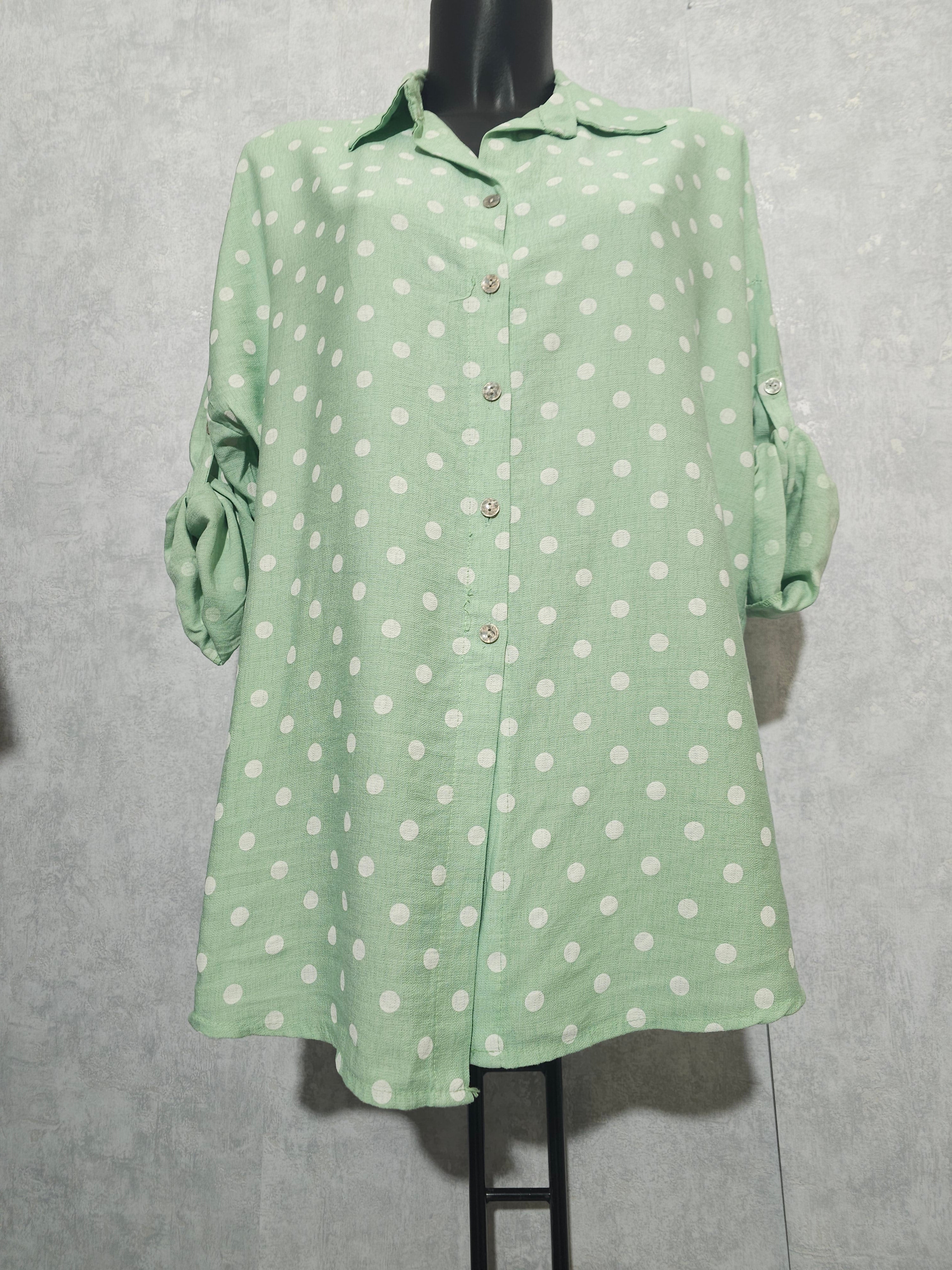 Punkte Bluse / Tunika – Made in Italy – 100 % Viskose L bis 2XL