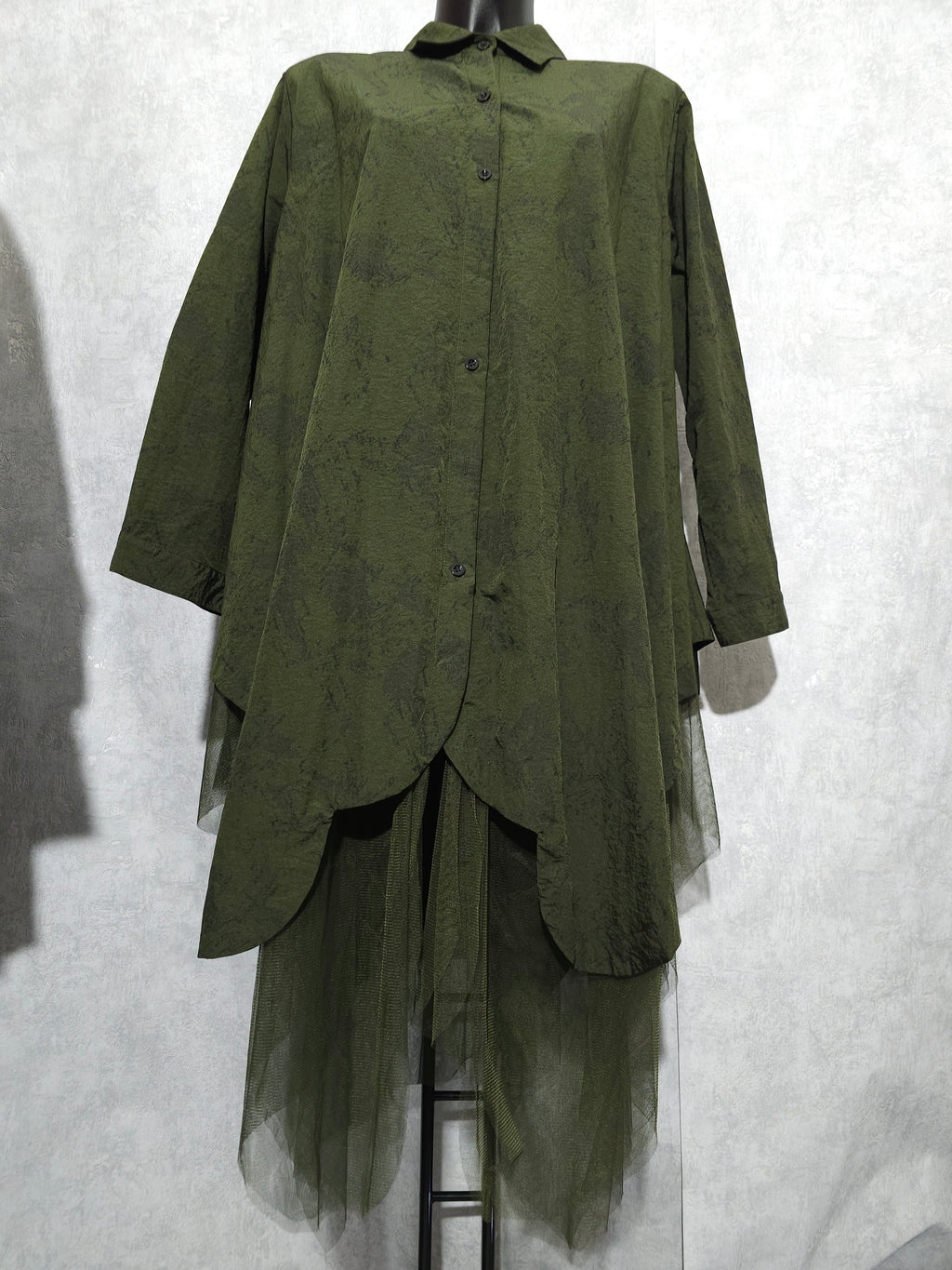 Lange Damen Tunika mit Tüll – Khaki | Oversize XXL–XXXL