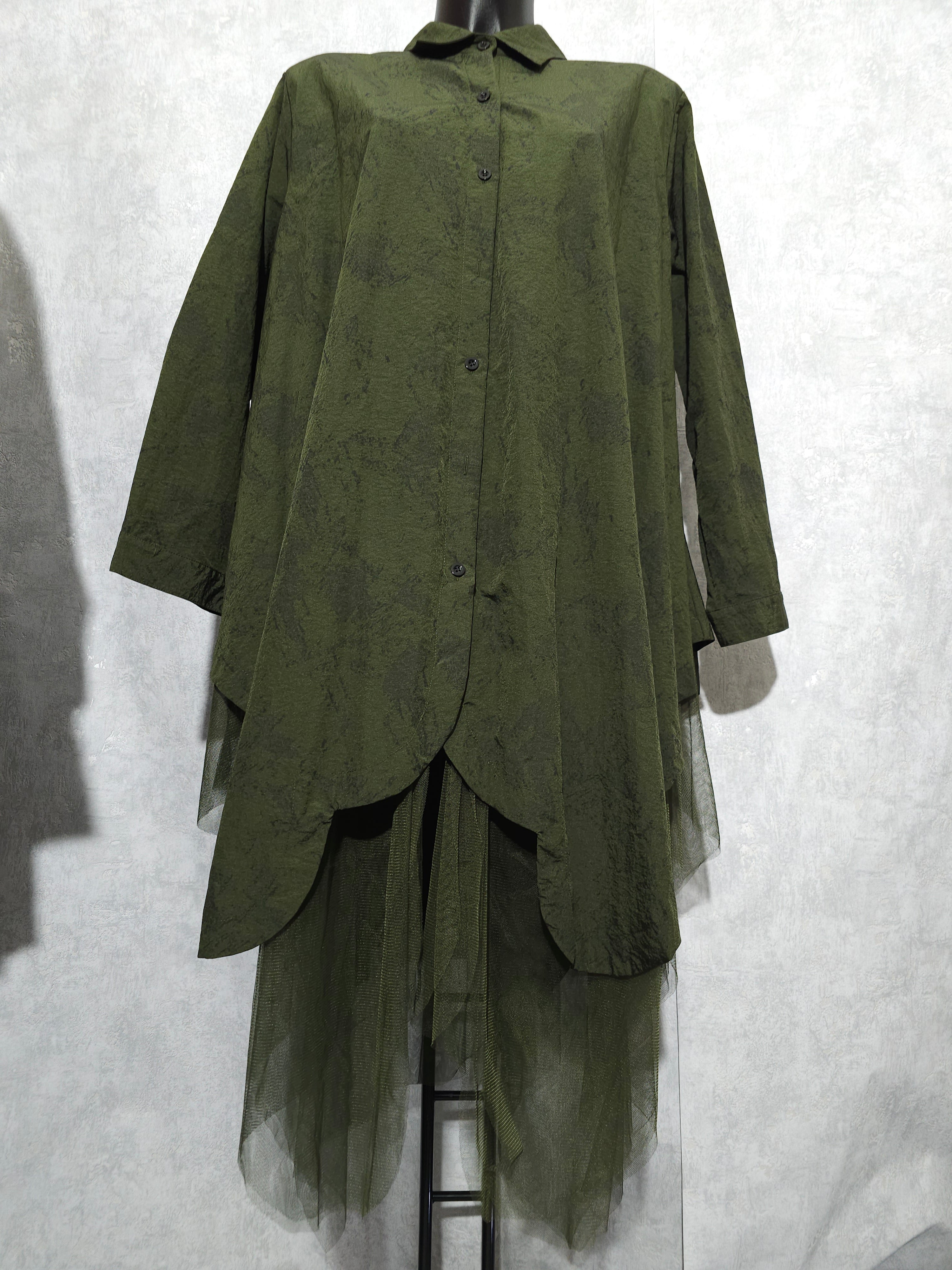 Lange Damen Tunika mit Tüll – Khaki | Oversize XXL–XXXL