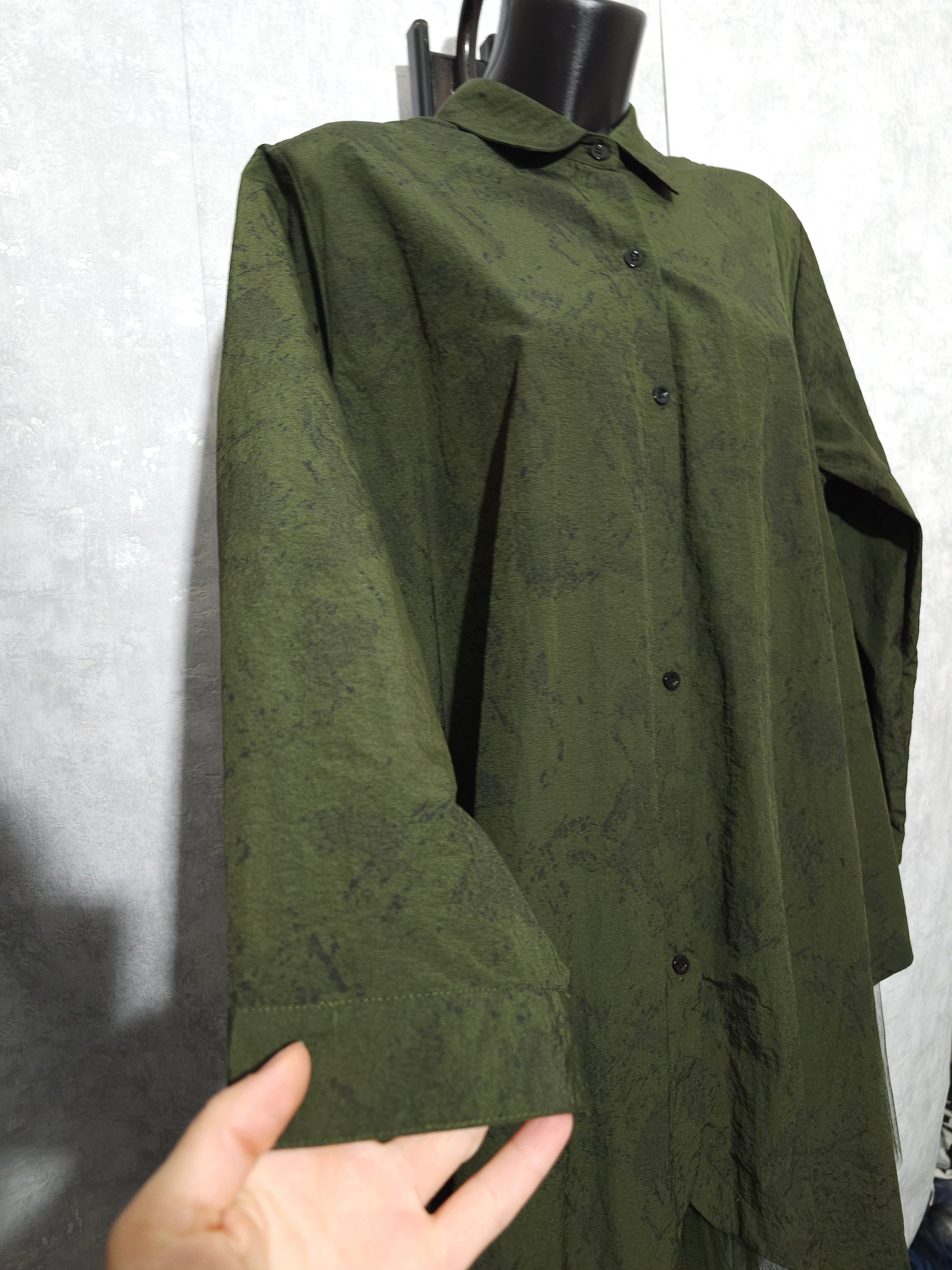 Lange Damen Tunika mit Tüll – Khaki | Oversize XXL–XXXL